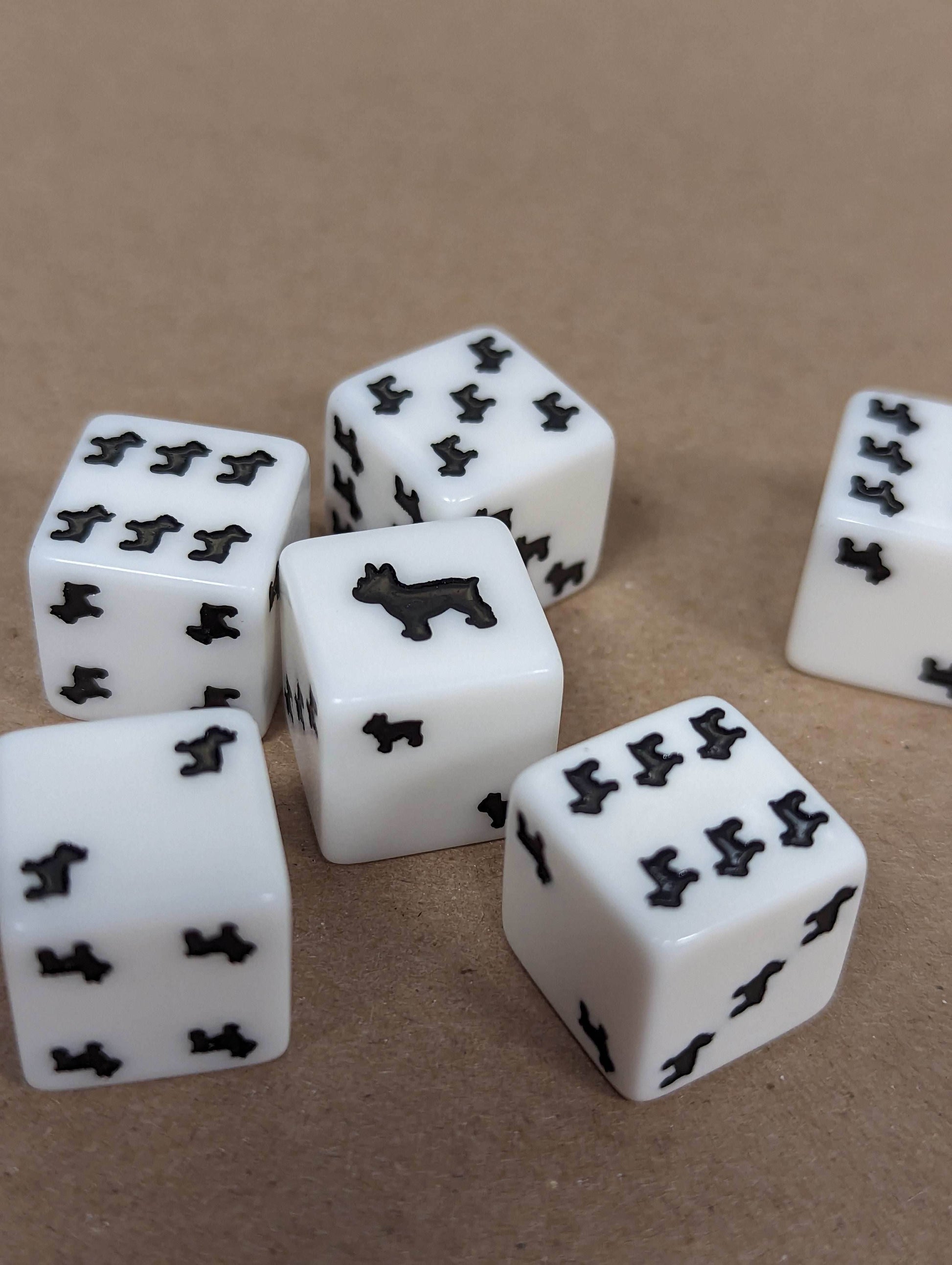 Bulldog Dice Opaque White w/Black Bulldogs 16mm d6 Dice (sold per die) - 