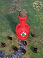 Health Potion 3D Printed Dice Jail | RPG Dice Vault | D20 Storage Box | Player Gift - Guard Dice with Healing Magic! - Black / Yes- Include Random Dice Set