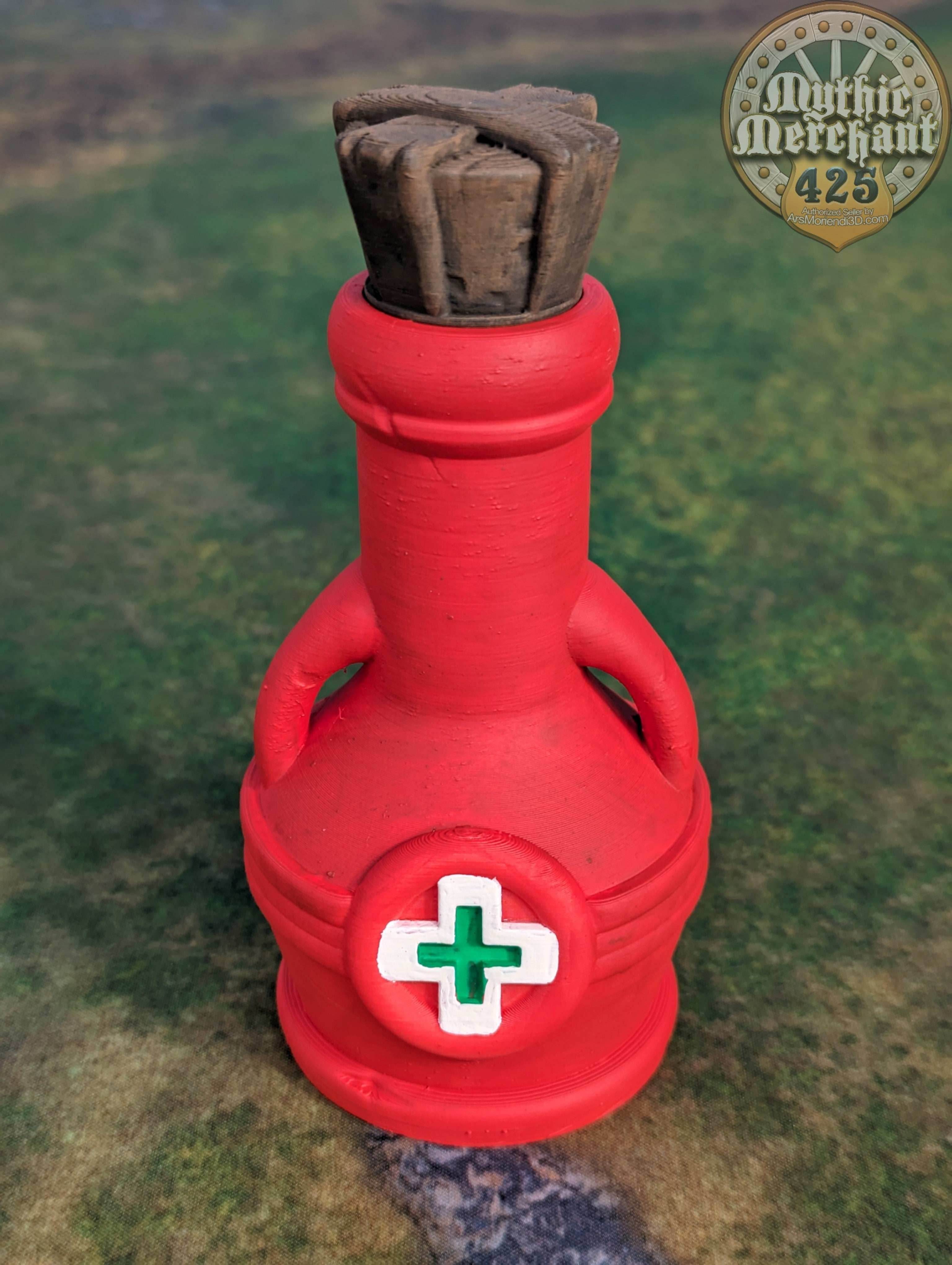 Health Potion 3D Printed Dice Jail | RPG Dice Vault | D20 Storage Box | Player Gift - Guard Dice with Healing Magic! - Black / Yes- Include Random Dice Set