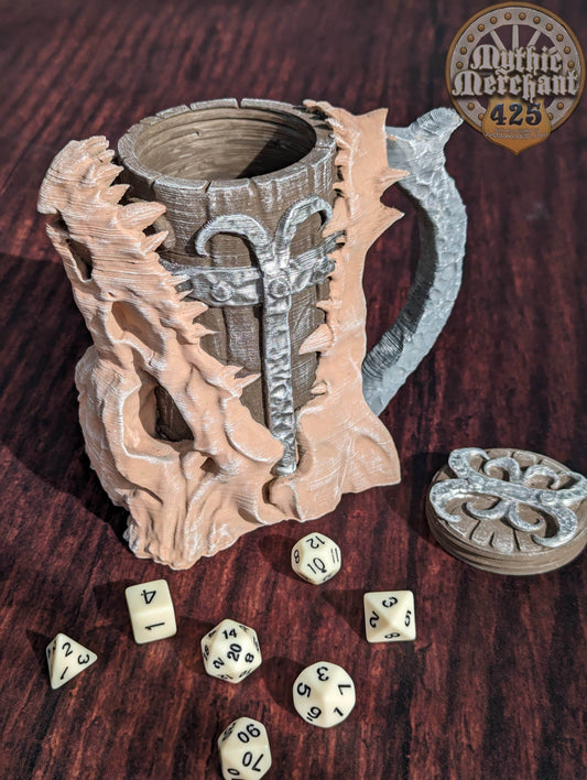 Dragon Skull 3D Printed Mythic Mug Stein | Tabletop RPG Gaming Cosplay - Dungeons and Dragon DnD D&D Wargaming | Drink Koozie - Black / Non Threaded-No Lid