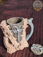 Dragon Skull 3D Printed Mythic Mug Stein | Tabletop RPG Gaming Cosplay - Dungeons and Dragon DnD D&D Wargaming | Drink Koozie - Black / Non Threaded-No Lid
