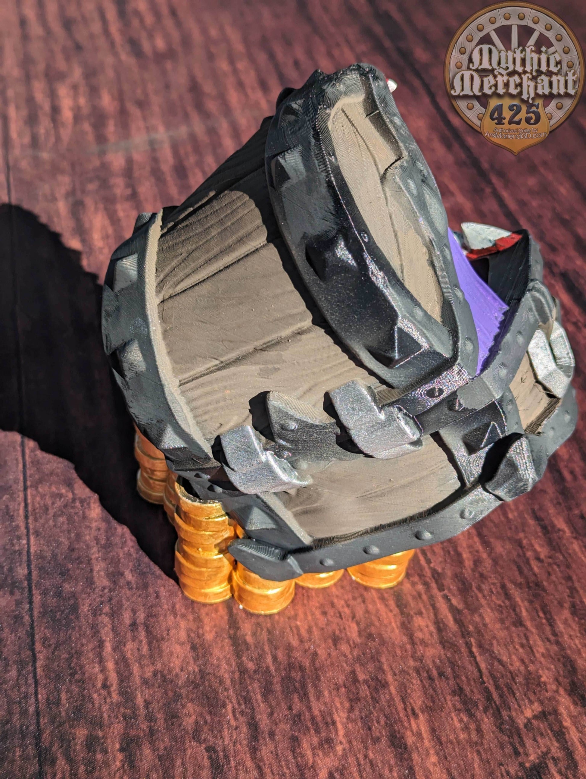 Mimic Treasure Chest 3D Printed Dice Tower - Mythic Mugs Collection by Ars Moriendi 3D| Dice Tray | D20 Dice Vault - Unleash the Mimic Magic - Black / Yes- Include Random Dice Set