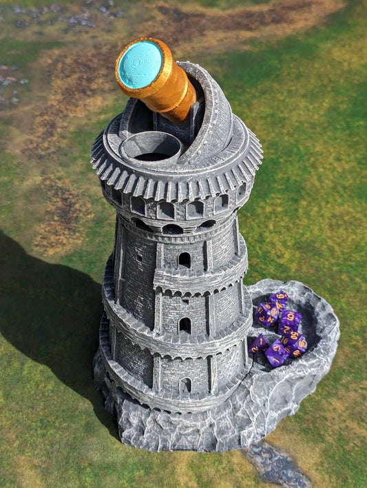 Explorer's Observatory 3D Printed Dice Tower - Mythic Roll - Unchained Games - Gazing into the stars! - Black / Yes- Include Random Dice Set