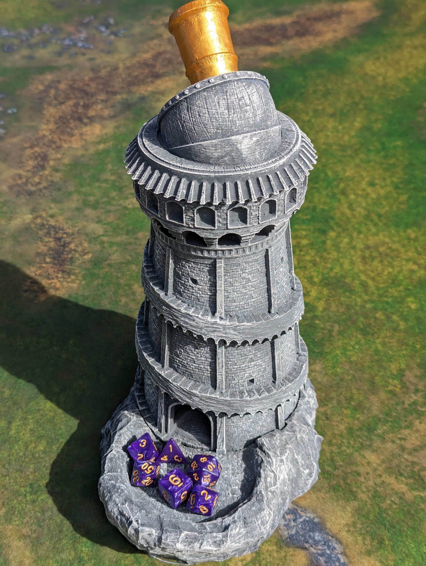 Explorer's Observatory 3D Printed Dice Tower - Mythic Roll - Unchained Games - Gazing into the stars! - Black / Yes- Include Random Dice Set