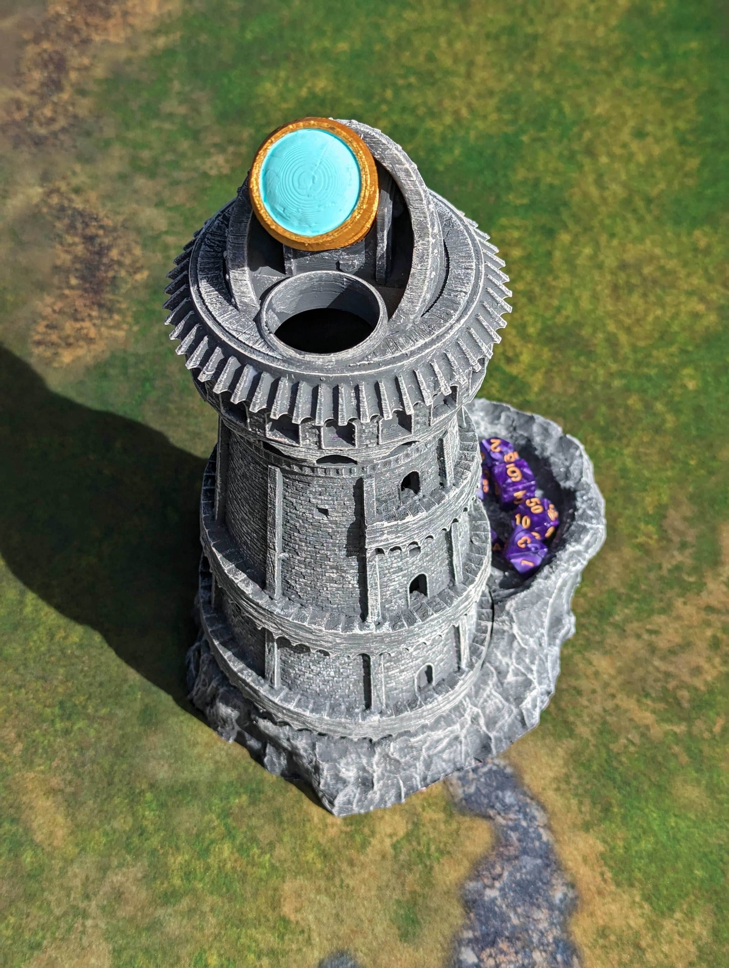 Explorer's Observatory 3D Printed Dice Tower - Mythic Roll - Unchained Games - Gazing into the stars! - Black / Yes- Include Random Dice Set
