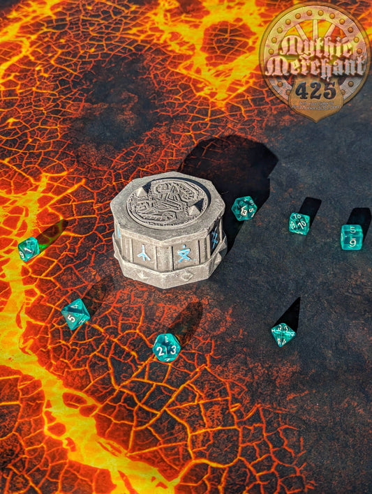 Dwarven 3D Printed Dice Vault | Dice Jail | DnD Can Holder | Table Coaster | Mythic Mugs Collection by Ars Moriendi 3D- Forge Your Destiny! - Black / Yes- Include Random Dice Set