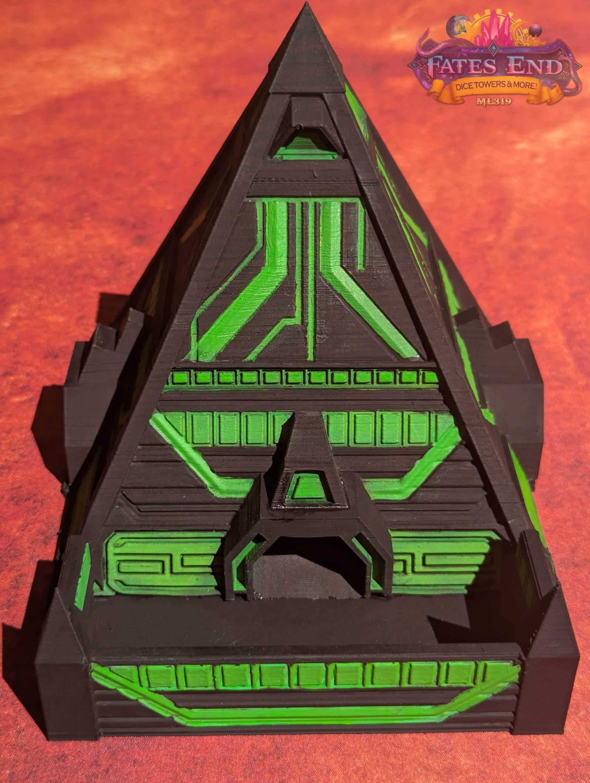 Alien Pyramid 3D Printed Dice Tower - Fate's End Collection - Channel Cosmic Mysteries with Each Ancient Roll! - Black / Yes- Include Random Dice Set