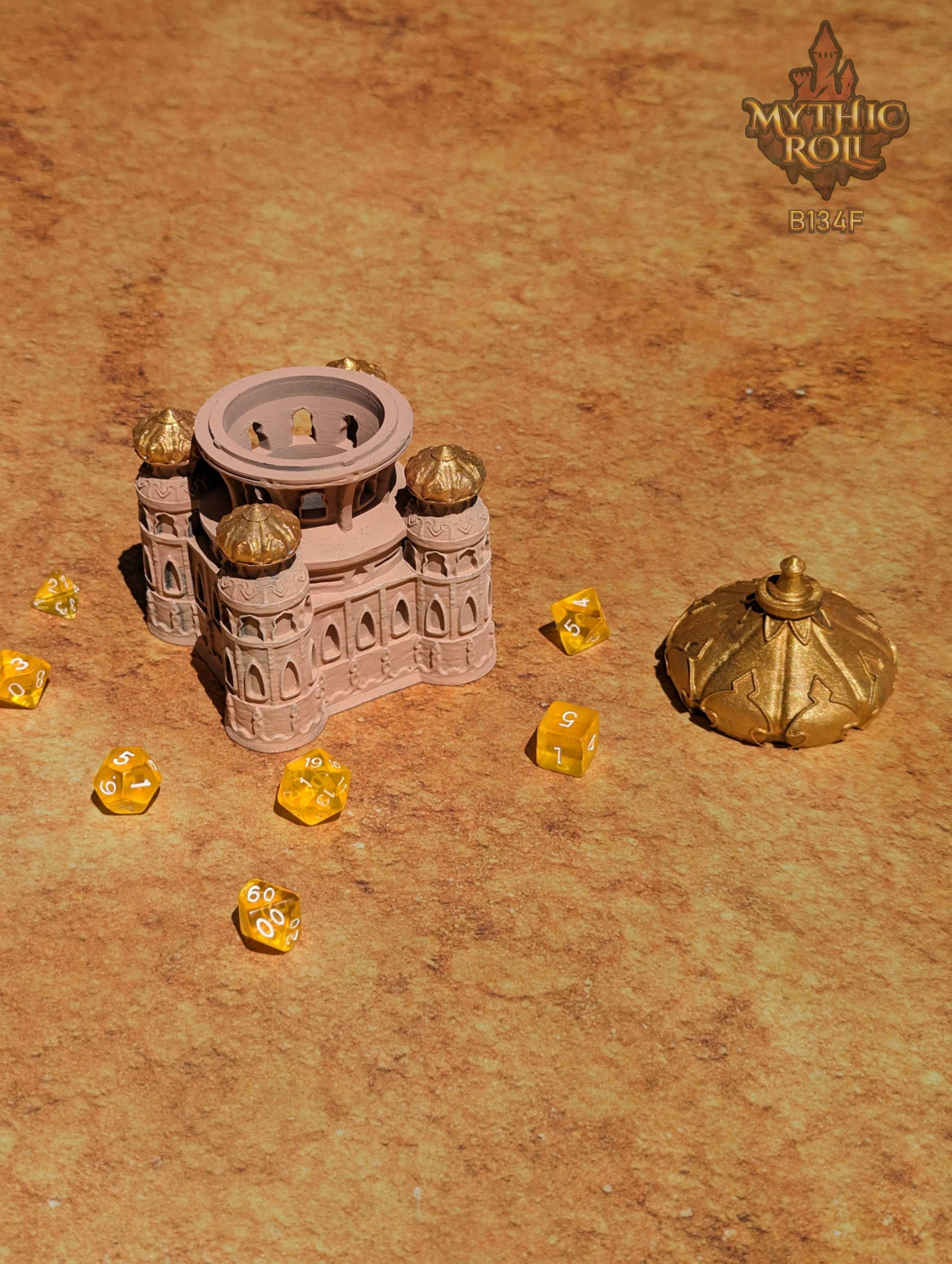 Dar as Salaam 3D Printed Dice Jail | RPG Dice Vault | D20 Box | Mythic Roll Collection - Guard Your Dice with the Mystique of Ancient Sands. - Black / Yes- Include Random Dice Set