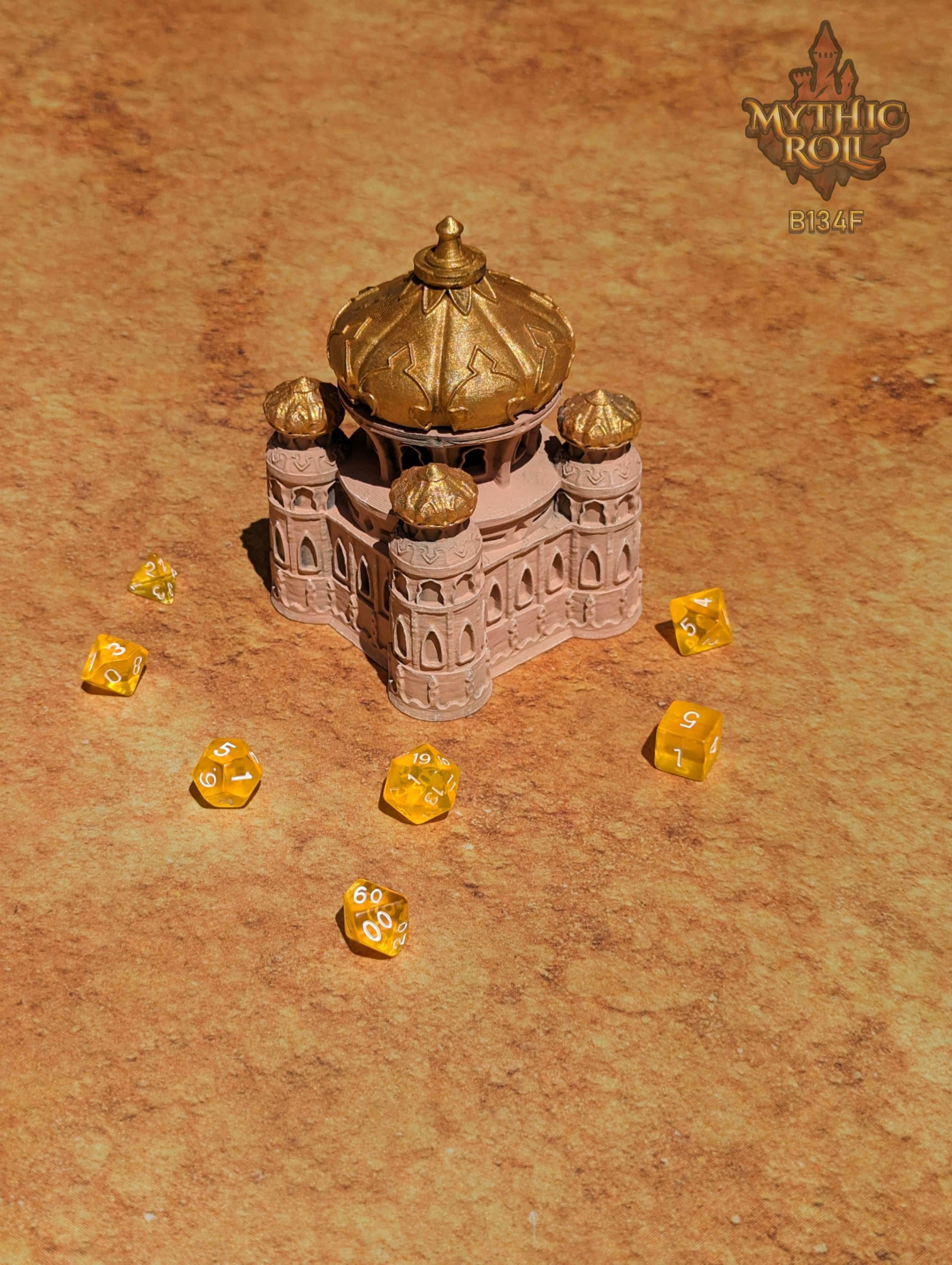 Dar as Salaam 3D Printed Dice Jail | RPG Dice Vault | D20 Box | Mythic Roll Collection - Guard Your Dice with the Mystique of Ancient Sands. - Black / Yes- Include Random Dice Set