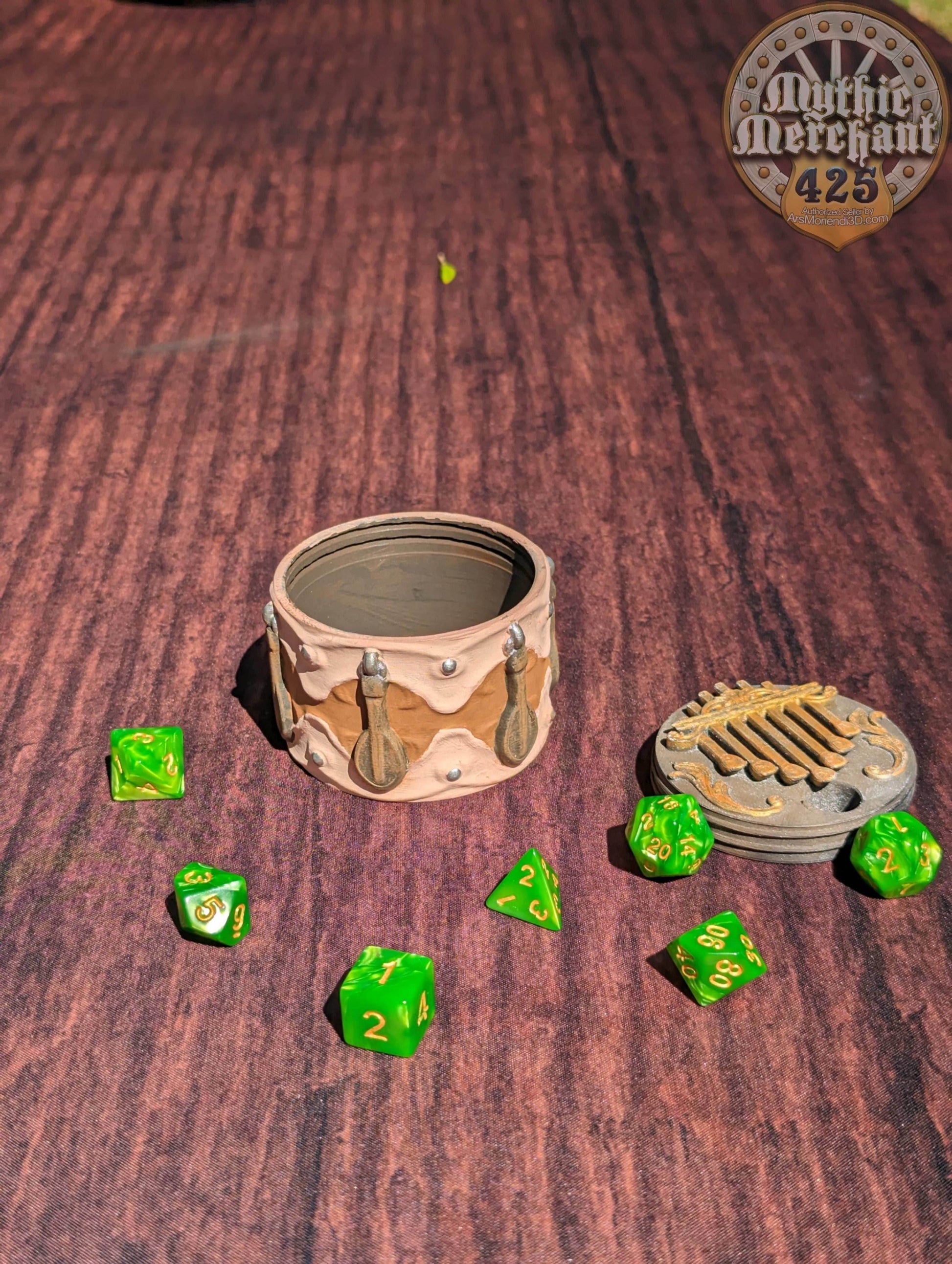 Bard Class 3D Printed Dice Jail | Table Coaster | D20 Dice Vault | DnD Player Gift | Mythic Mugs by Ars Moriendi 3D- Compose an Adventure! - Black / Yes- Include Random Dice Set