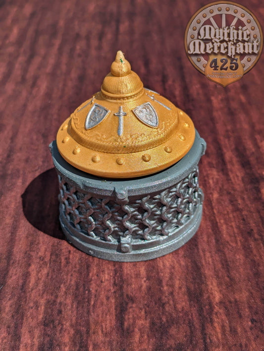 Fighter 3D Printed Dice Vault | Dice Jail | DnD Can Holder | Table Coaster | Mythic Mugs by Ars Moriendi 3D- Arm Yourself for Glory! - Black / Yes- Include Random Dice Set
