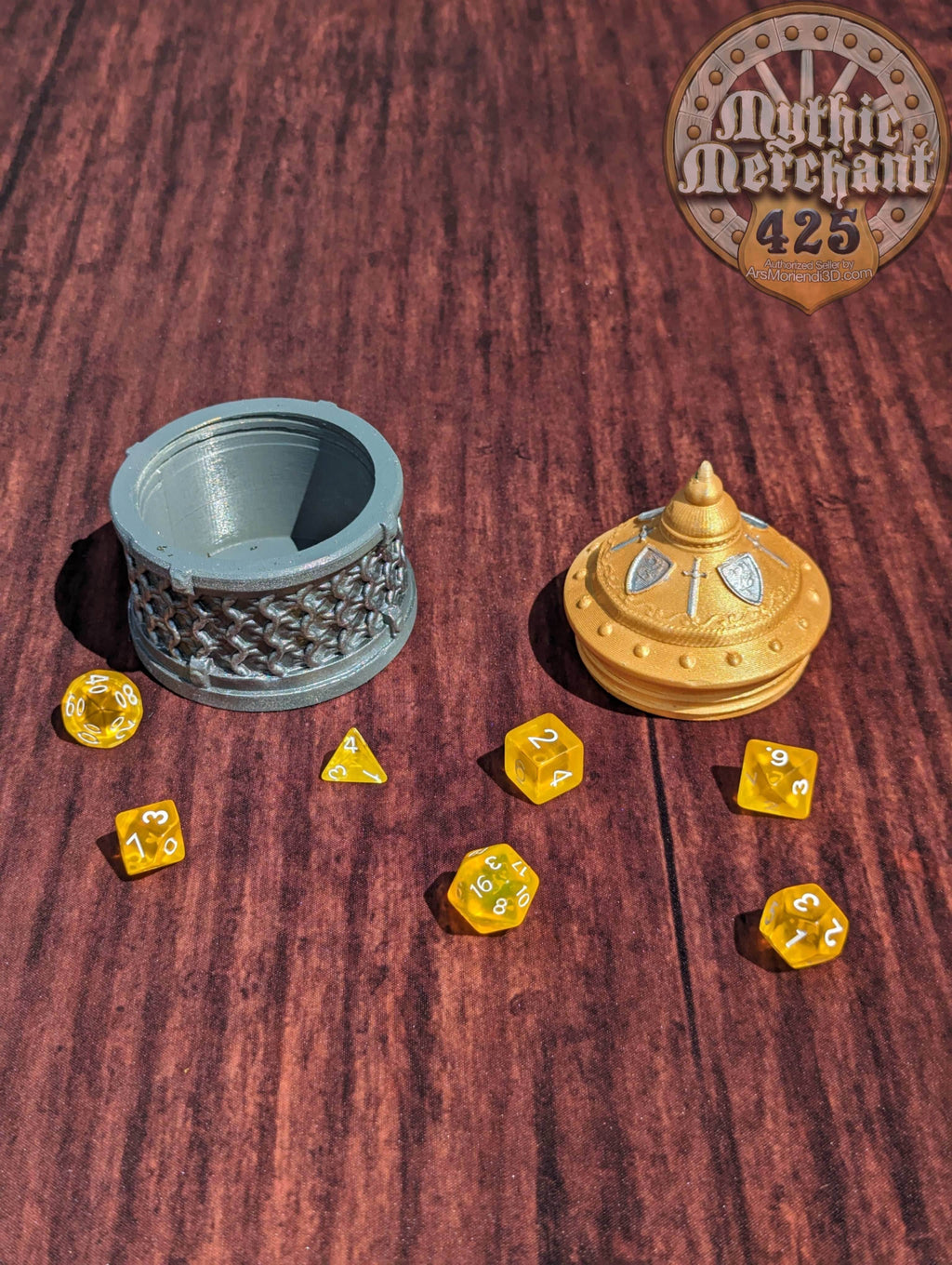 Fighter 3D Printed Dice Vault | Dice Jail | DnD Can Holder | Table Coaster | Mythic Mugs by Ars Moriendi 3D- Arm Yourself for Glory! - Black / Yes- Include Random Dice Set