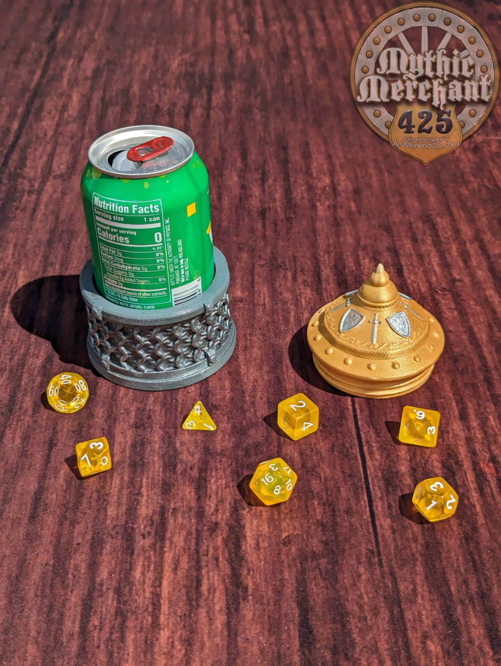 Fighter 3D Printed Dice Vault | Dice Jail | DnD Can Holder | Table Coaster | Mythic Mugs by Ars Moriendi 3D- Arm Yourself for Glory! - Black / Yes- Include Random Dice Set