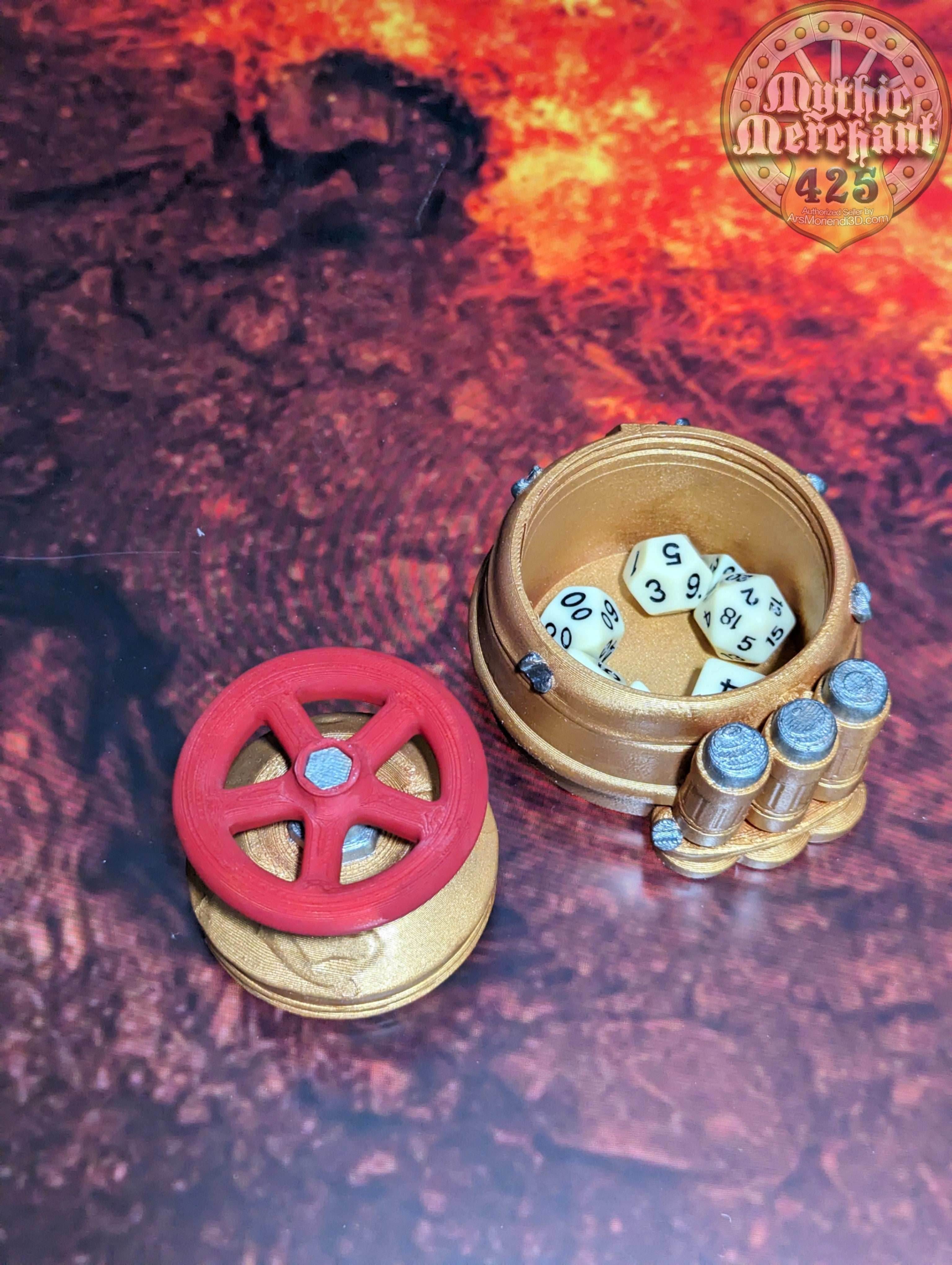 Gadgeteer 3D Printed Dice Storage Box | Dice Vault | Dice Jail | Tabletop RPG Gaming Cosplay - Dungeons and Dragon DnD D&D Wargaming - Black / Yes- Include Random Dice Set