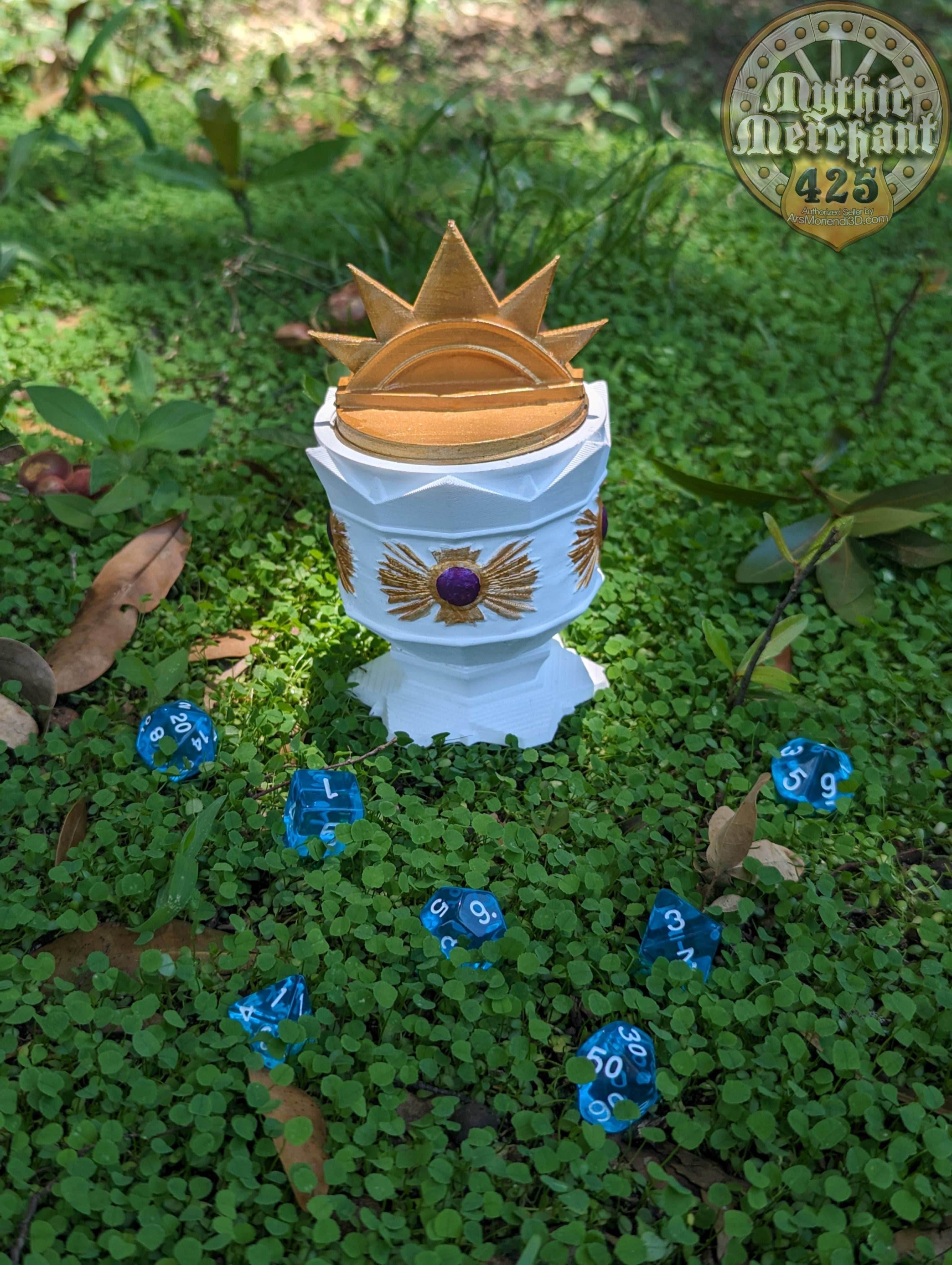 Paladin Class 3D Printed Dice Jail | RPG Dice Vault | D20 Storage Box- Uphold the Virtues of Light and Justice! - Black / Yes- Include Random Dice Set
