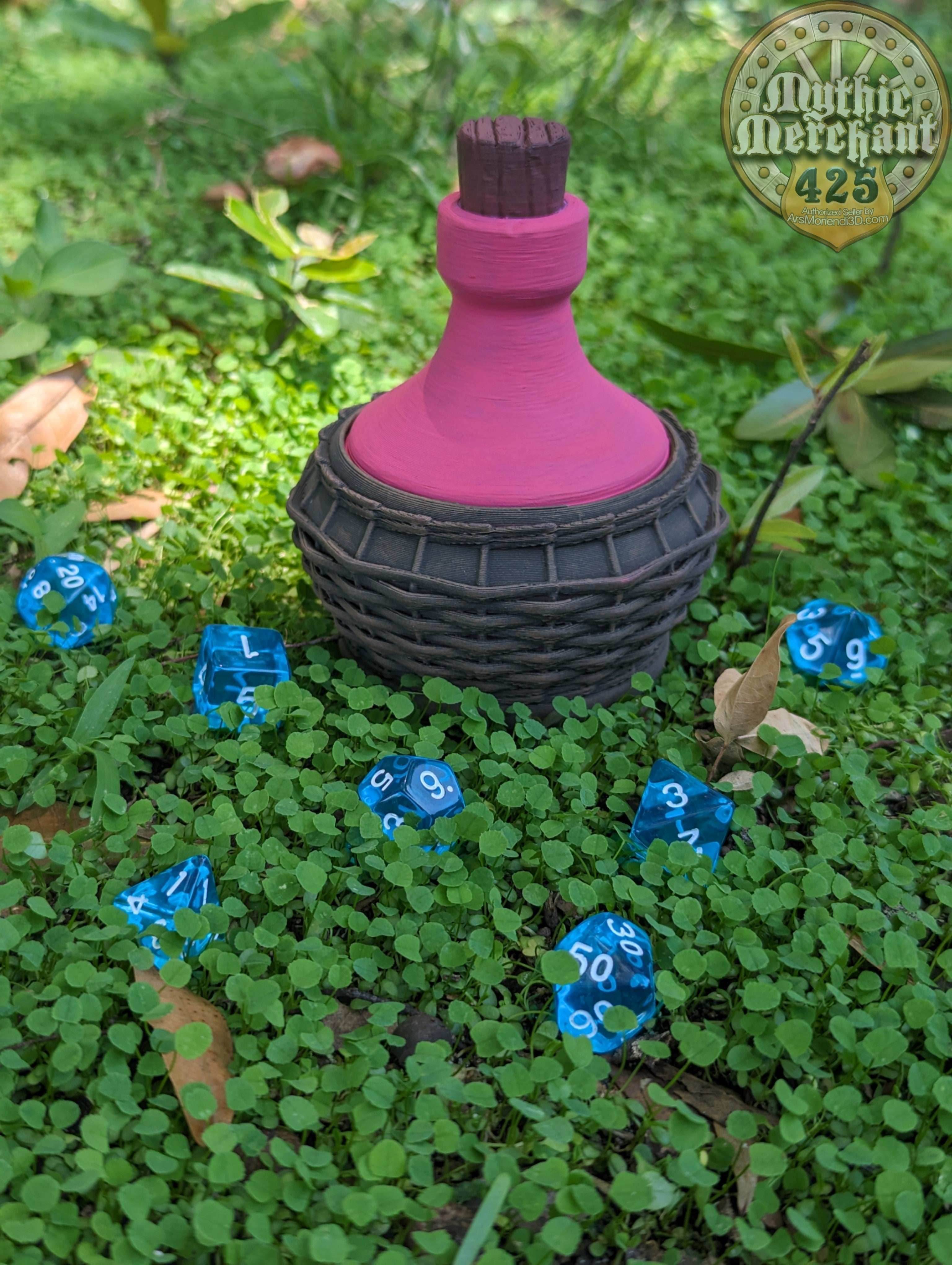 Halfling Hobbit Potion Bottle 3D Printed Dice Jail | Dice Vault | Mythic Mugs Collection by Ars Moriendi 3D- Embrace Whimsical Charm! - Black / Yes- Include Random Dice Set