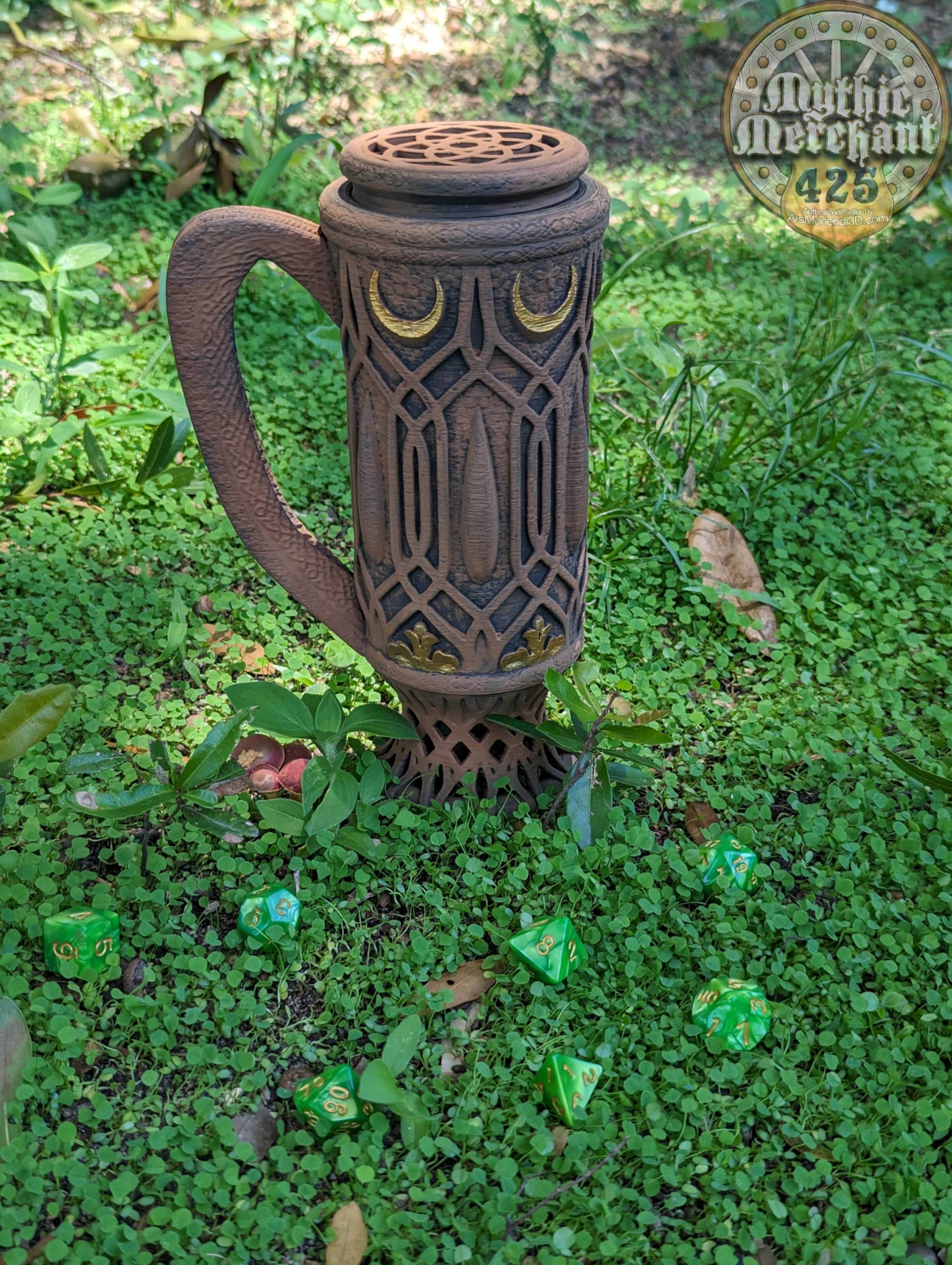 Elven 3D Printed Can Holder| Koozie | Elf Mug Stein | Mythic Mugs Collection by Ars Moriendi 3D- Embrace the Elegance of Elven Enchantment! - Black / Non Threaded-No Lid