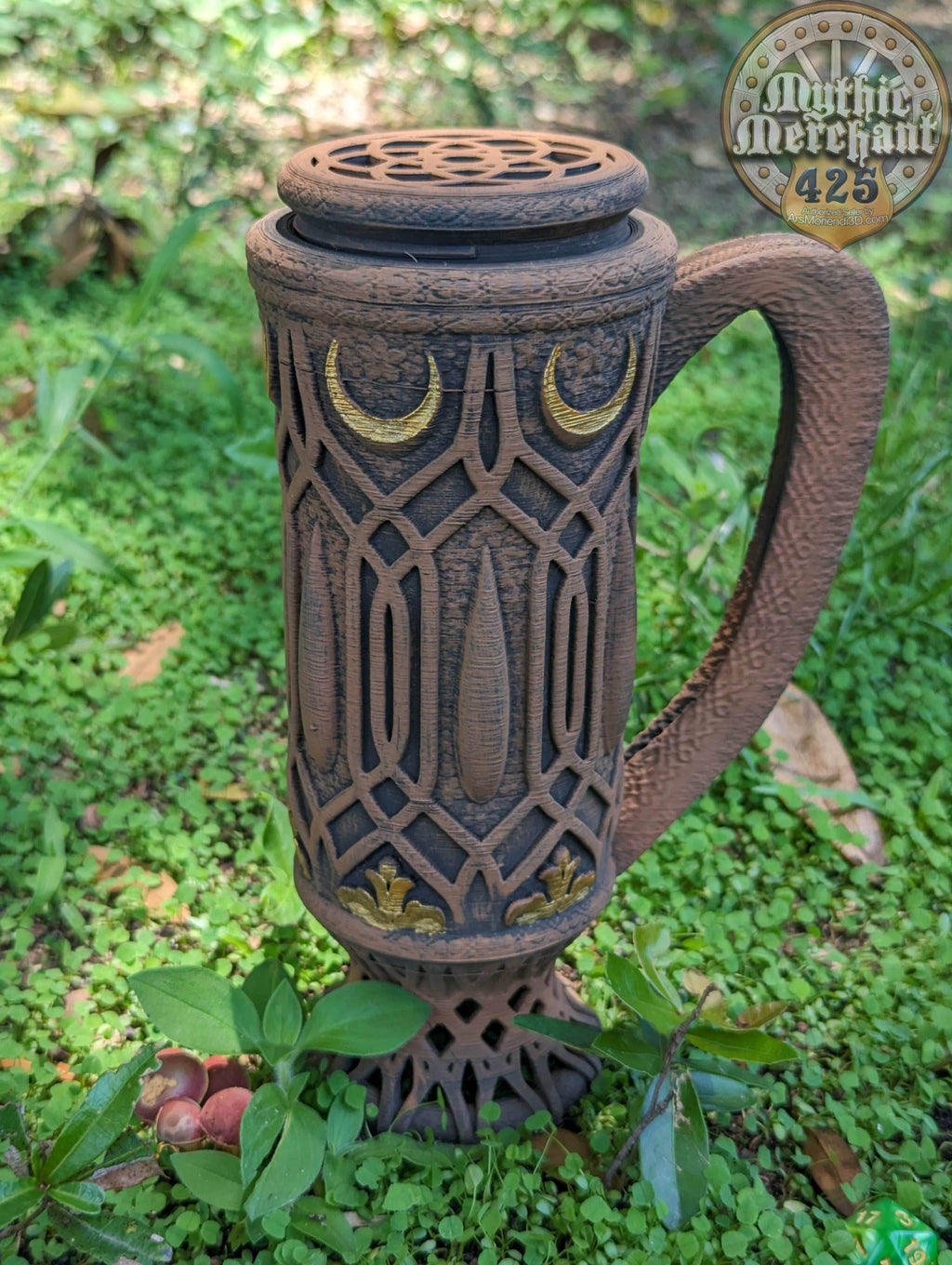 Elven 3D Printed Can Holder| Koozie | Elf Mug Stein | Mythic Mugs Collection by Ars Moriendi 3D- Embrace the Elegance of Elven Enchantment! - Black / Non Threaded-No Lid