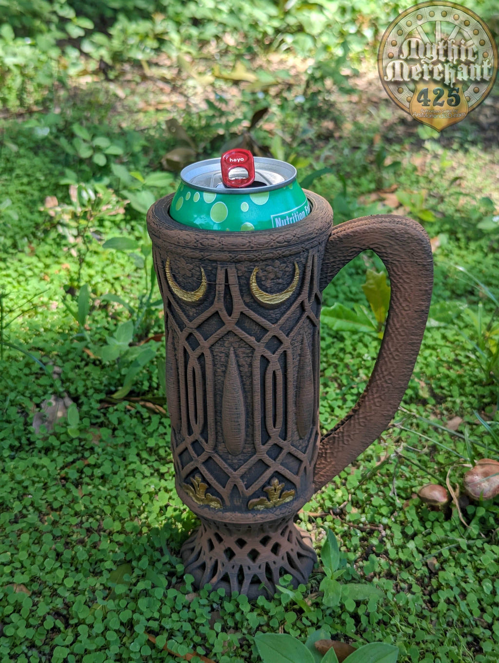 Elven 3D Printed Can Holder| Koozie | Elf Mug Stein | Mythic Mugs Collection by Ars Moriendi 3D- Embrace the Elegance of Elven Enchantment! - Black / Non Threaded-No Lid