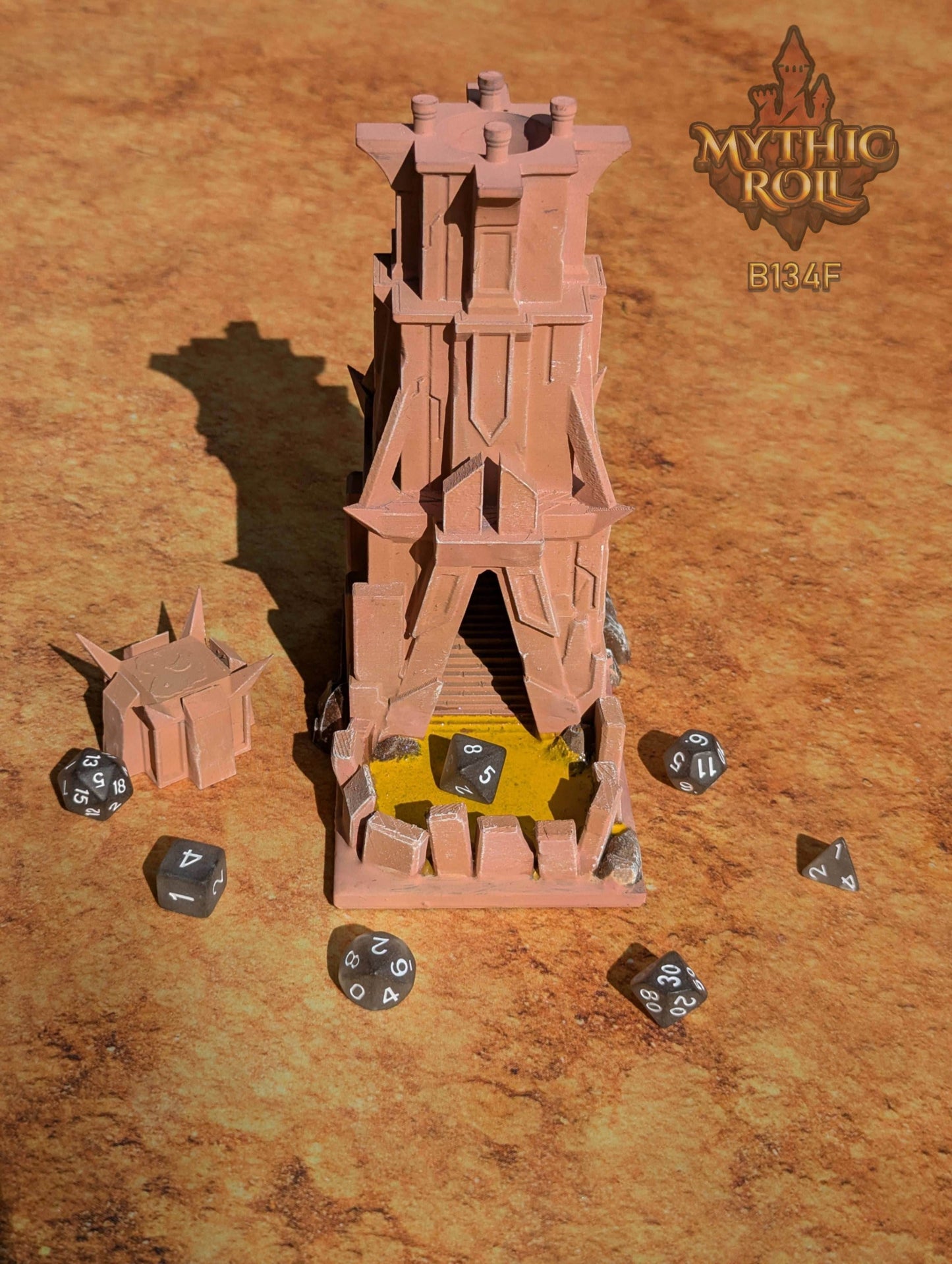 Ancient Monolith 3D Printed Dice Tower - Mythic Roll by Unchained Games - Step into a realm of primordial power! - Black / Yes- Include Random Dice Set