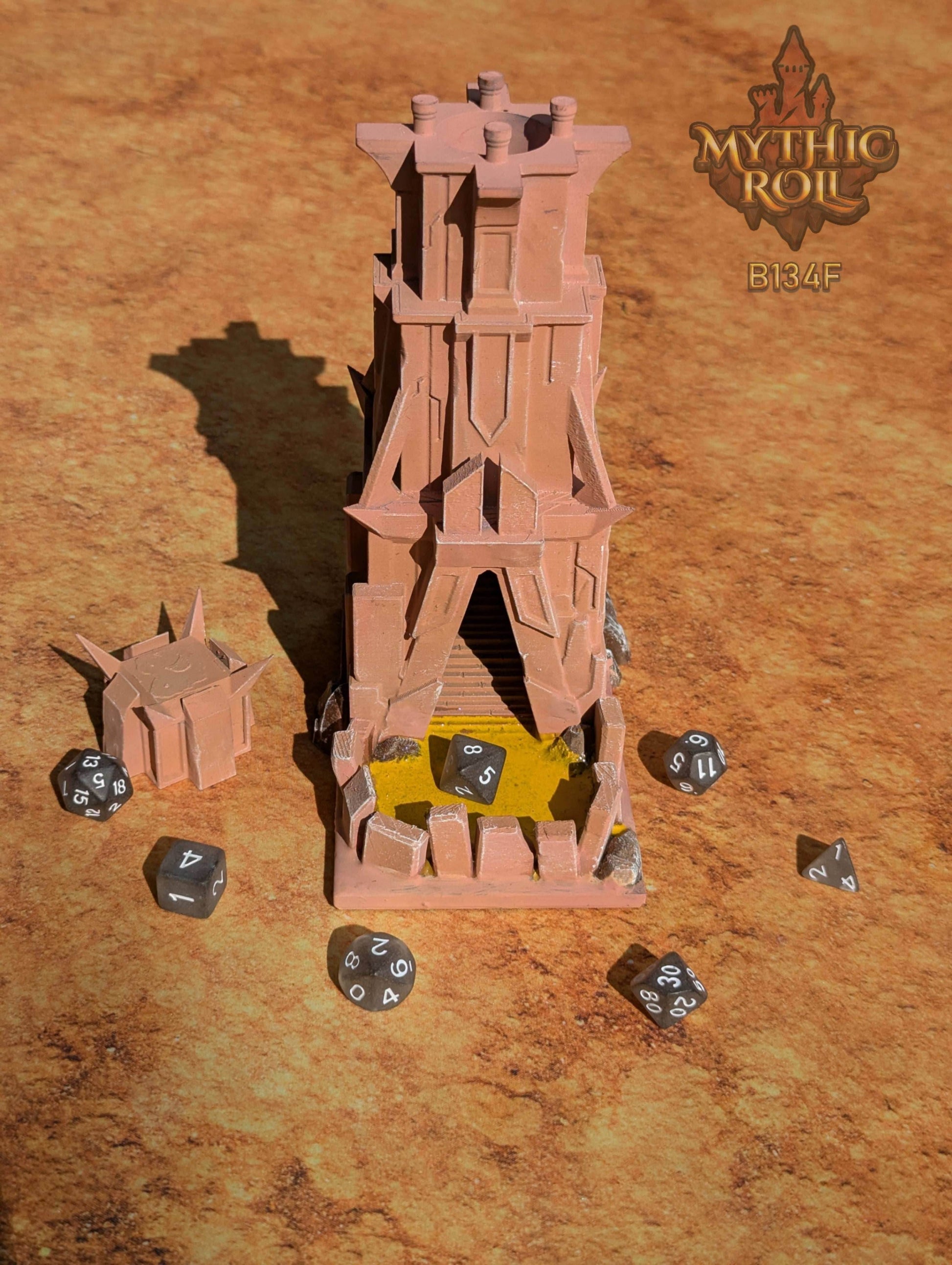 Ancient Monolith 3D Printed Dice Tower - Mythic Roll by Unchained Games - Step into a realm of primordial power! - Black / Yes- Include Random Dice Set