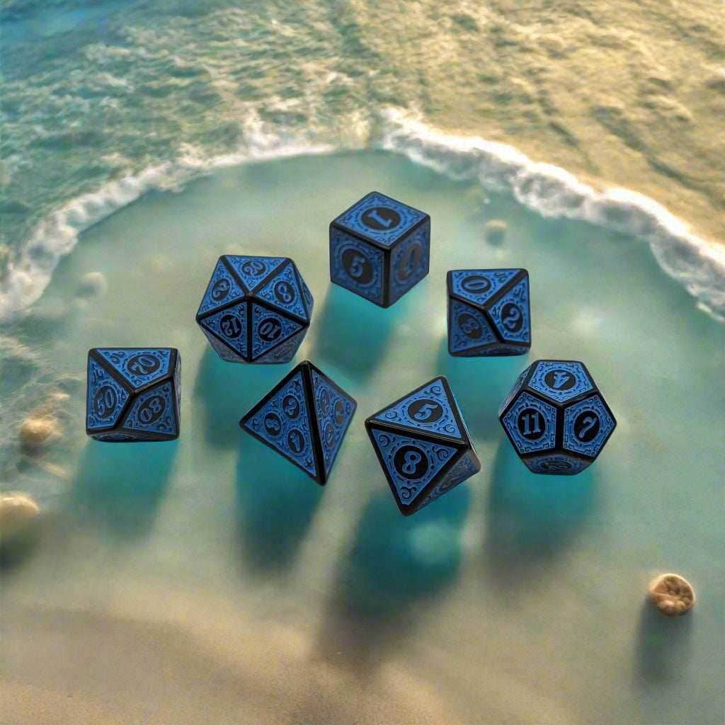 Enchanted Seas - 7 Piece DnD Dice Set | Acrylic RPG Gaming Dice - 