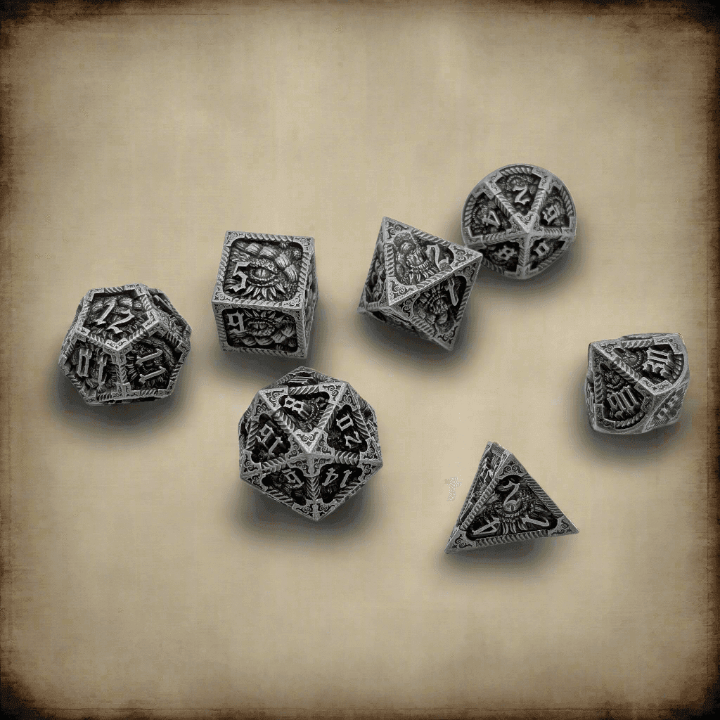 Elder Scroll - 7 Piece DnD Dice Set | Metal RPG Gaming Dice - 