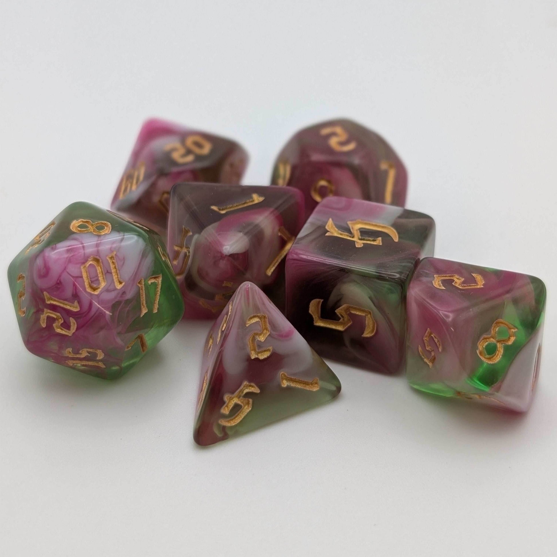 Superbloom - 7 Piece DnD Dice Set | Acrylic RPG Gaming Dice - 