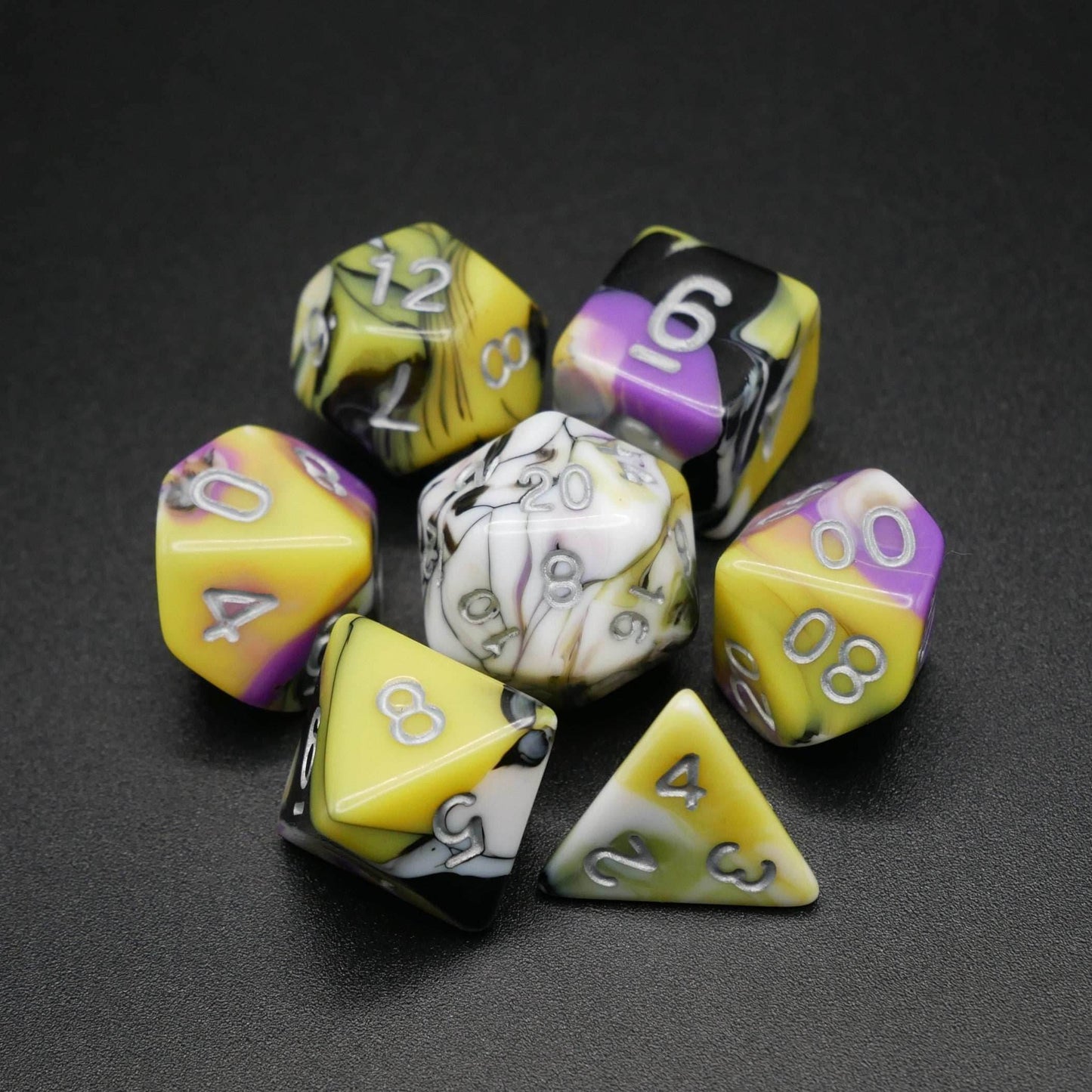 Panic Abstraction - 7 Piece DnD Dice Set | Acrylic RPG Gaming Dice - 