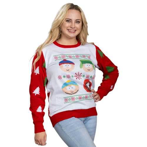 South Park Stan Kyle Cartman Kenny Faces Christmas Sweater - XS