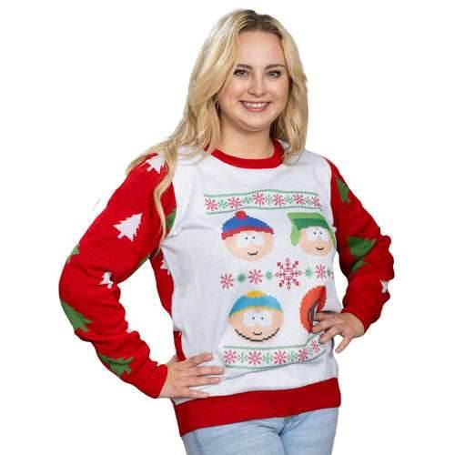 South Park Stan Kyle Cartman Kenny Faces Christmas Sweater - XS