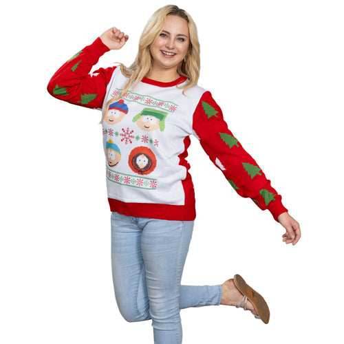 South Park Stan Kyle Cartman Kenny Faces Christmas Sweater - XS
