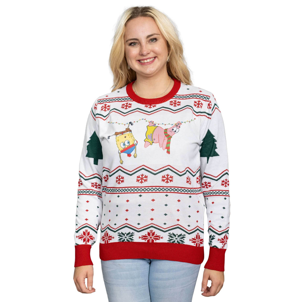 Hanging Lights SpongeBob and Patrick Christmas Sweater - XS