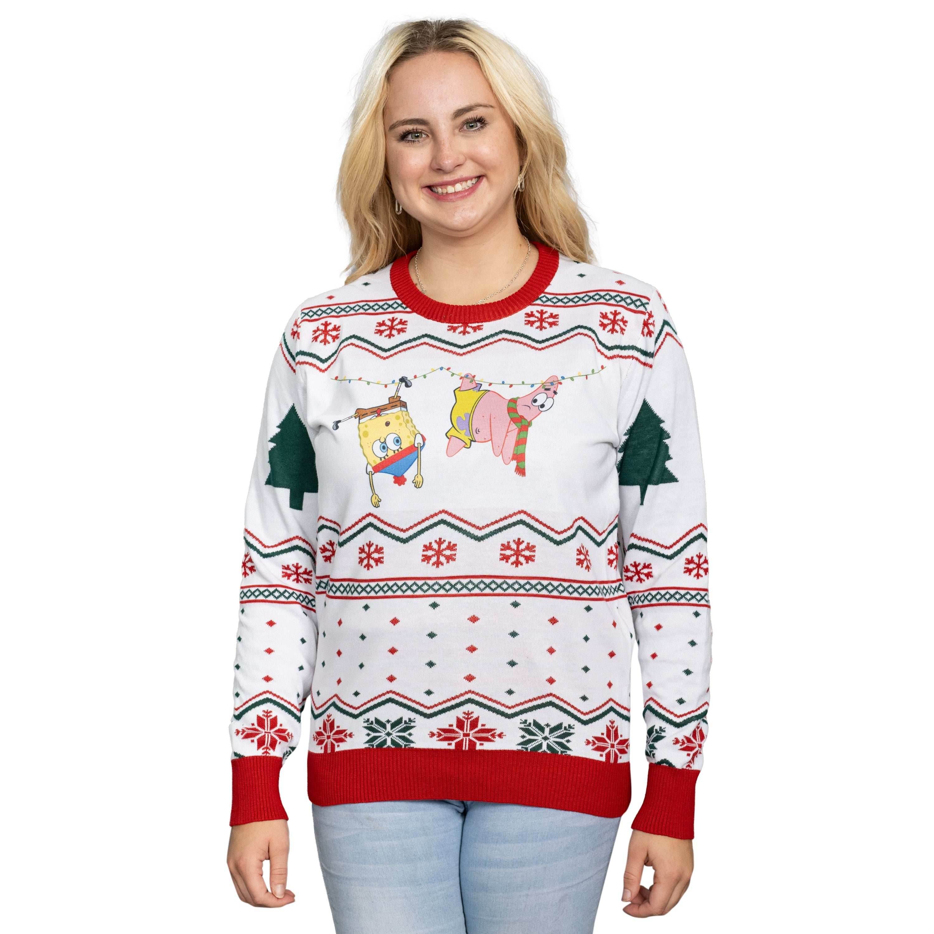 Hanging Lights SpongeBob and Patrick Christmas Sweater - XS