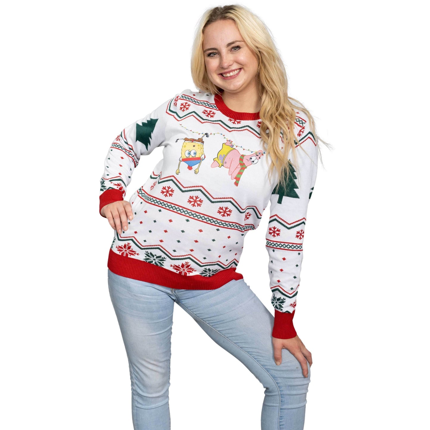 Hanging Lights SpongeBob and Patrick Christmas Sweater - XS