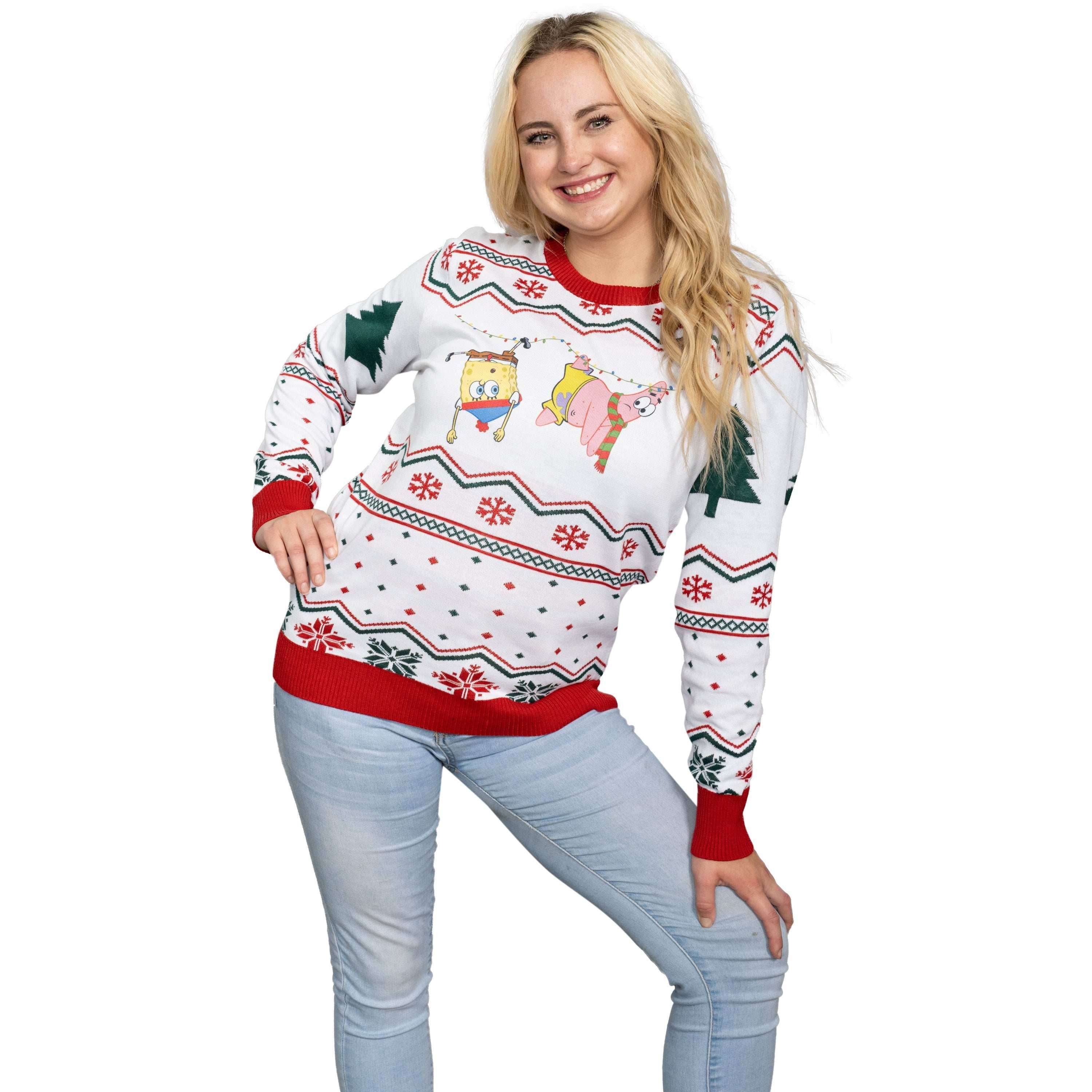 Hanging Lights SpongeBob and Patrick Christmas Sweater - XS