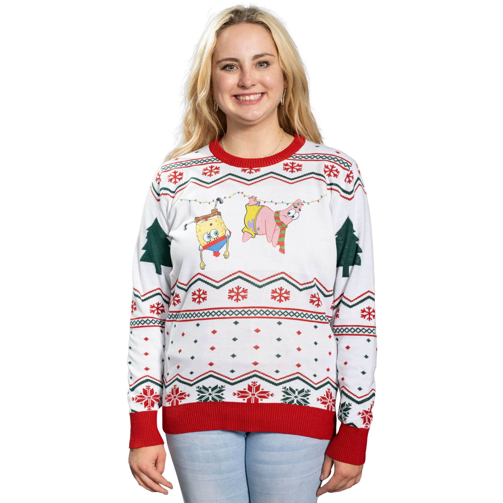 Hanging Lights SpongeBob and Patrick Christmas Sweater - XS