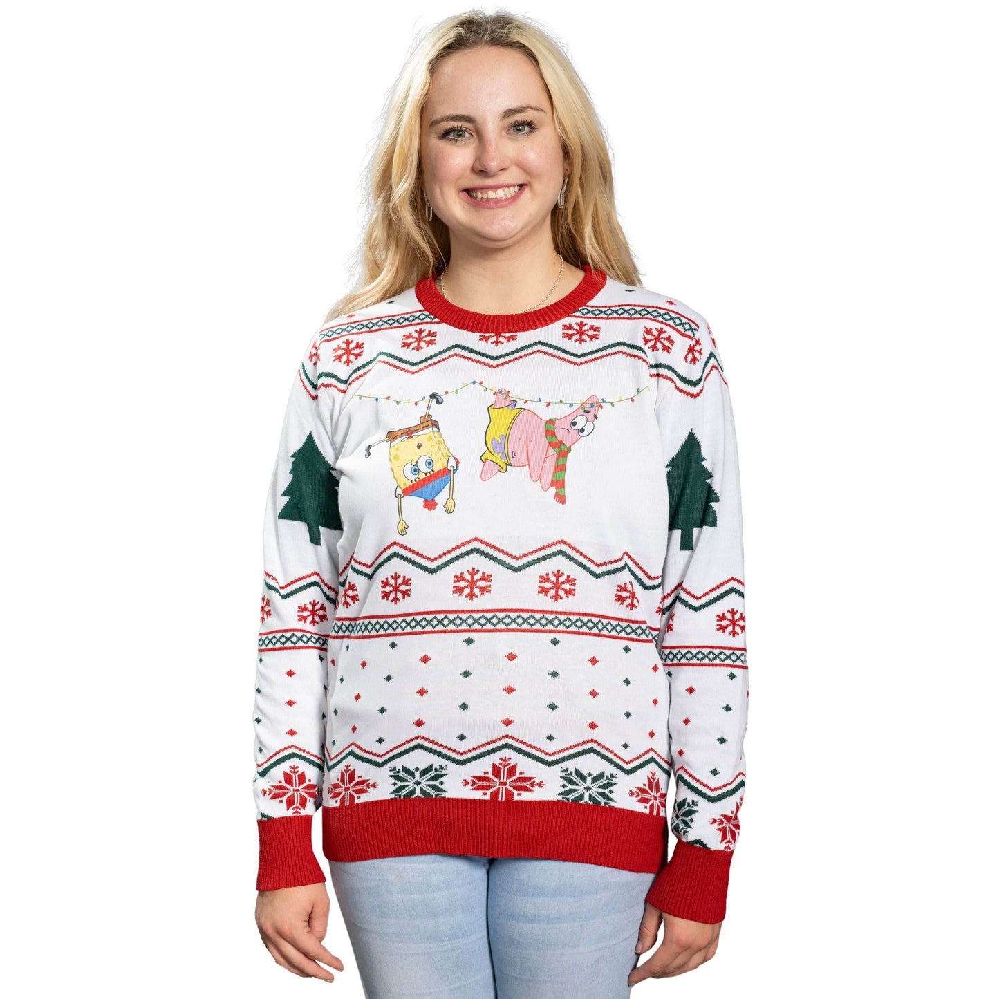 Hanging Lights SpongeBob and Patrick Christmas Sweater - XS