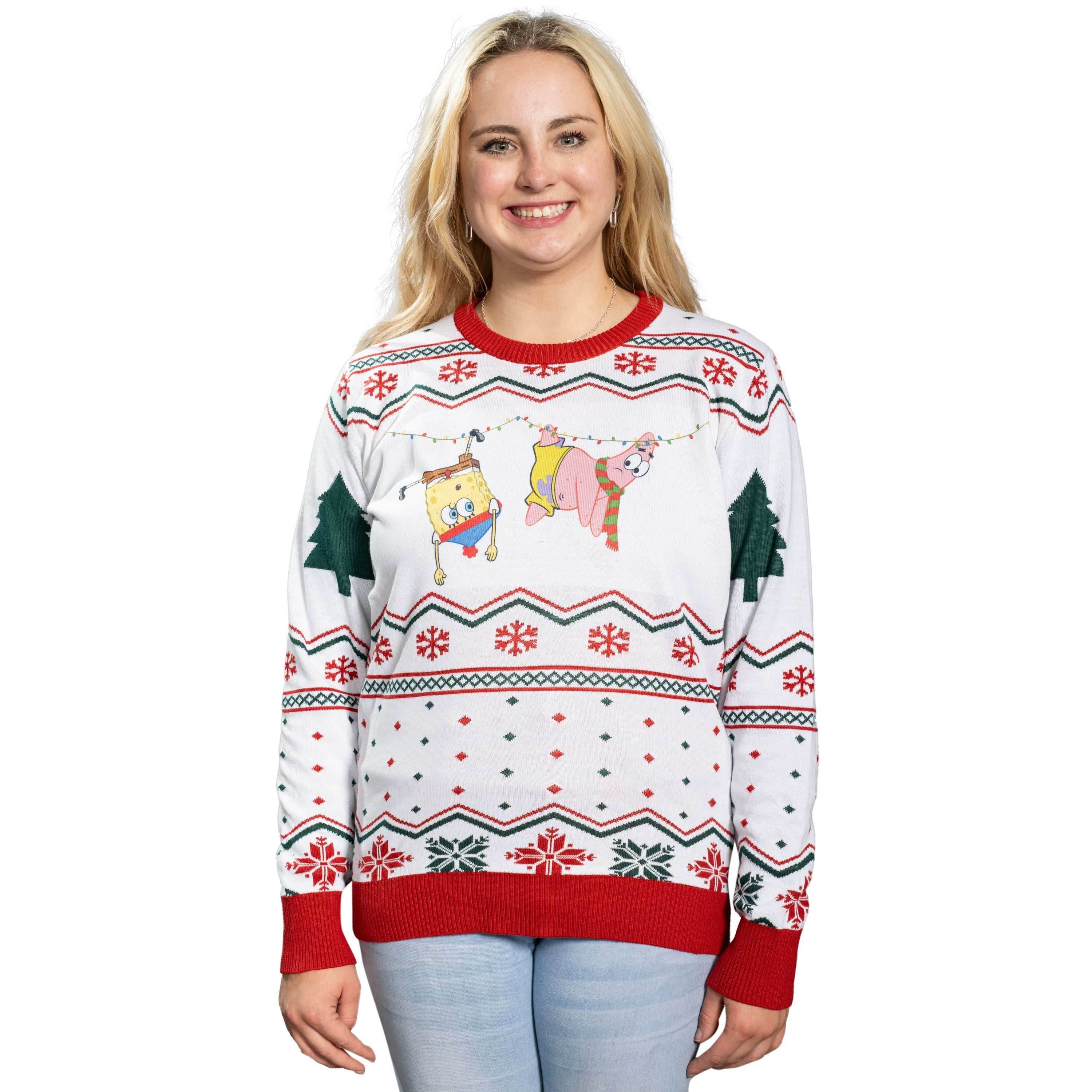 Hanging Lights SpongeBob and Patrick Christmas Sweater - XS
