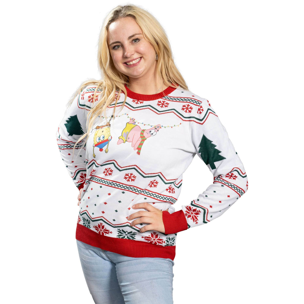Hanging Lights SpongeBob and Patrick Christmas Sweater - XS