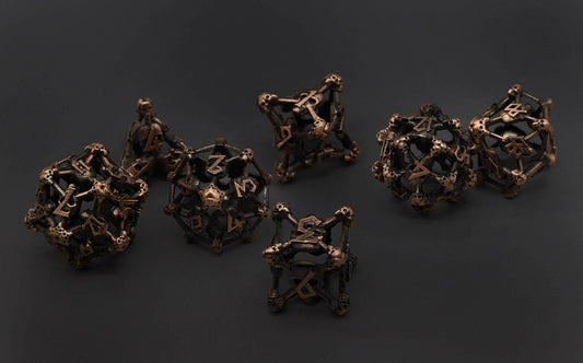 Copper Deadly Skull Dice Hollow Metal 7-Dice Set - 7-Dice Set