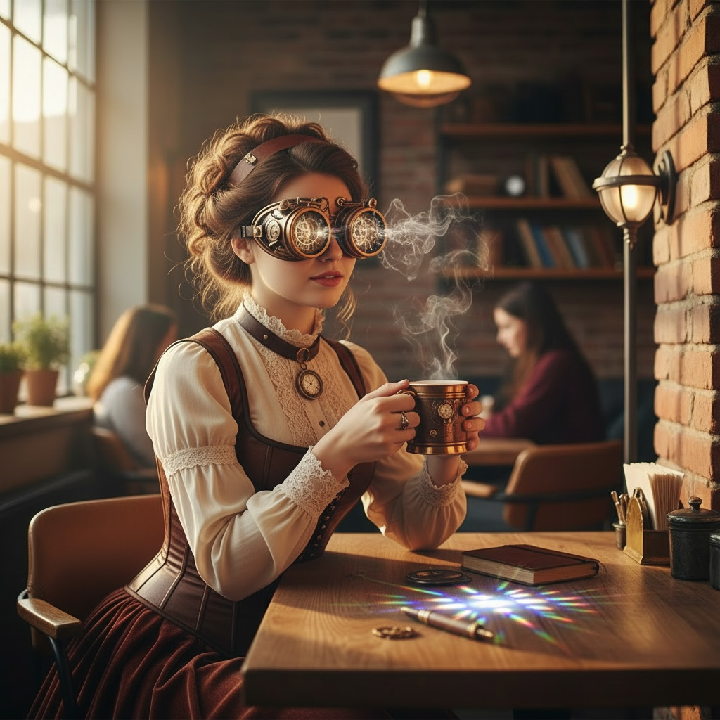 Steampunk Goggles with magnifying loupes UV glow neon blue prism diffraction lenses