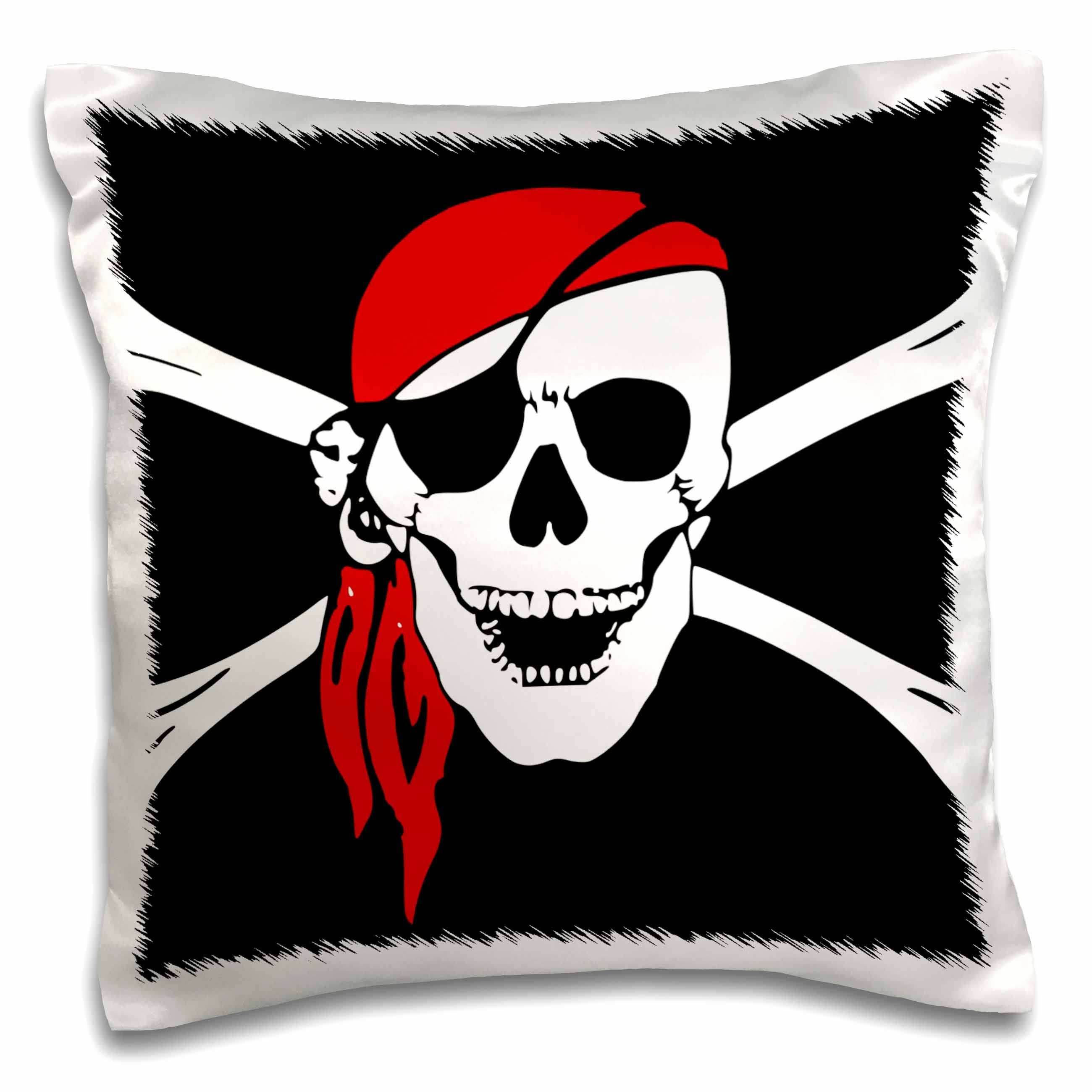3dRose PS Creations - Pirate Skull and Cross Bones - Art - Black Flag - Pillow Cases (pc_52730) - 16x16 inch Pillow Case