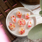 Pink Blossom Handmade Resin DND Dice Set - Full Set And Free Dice Box