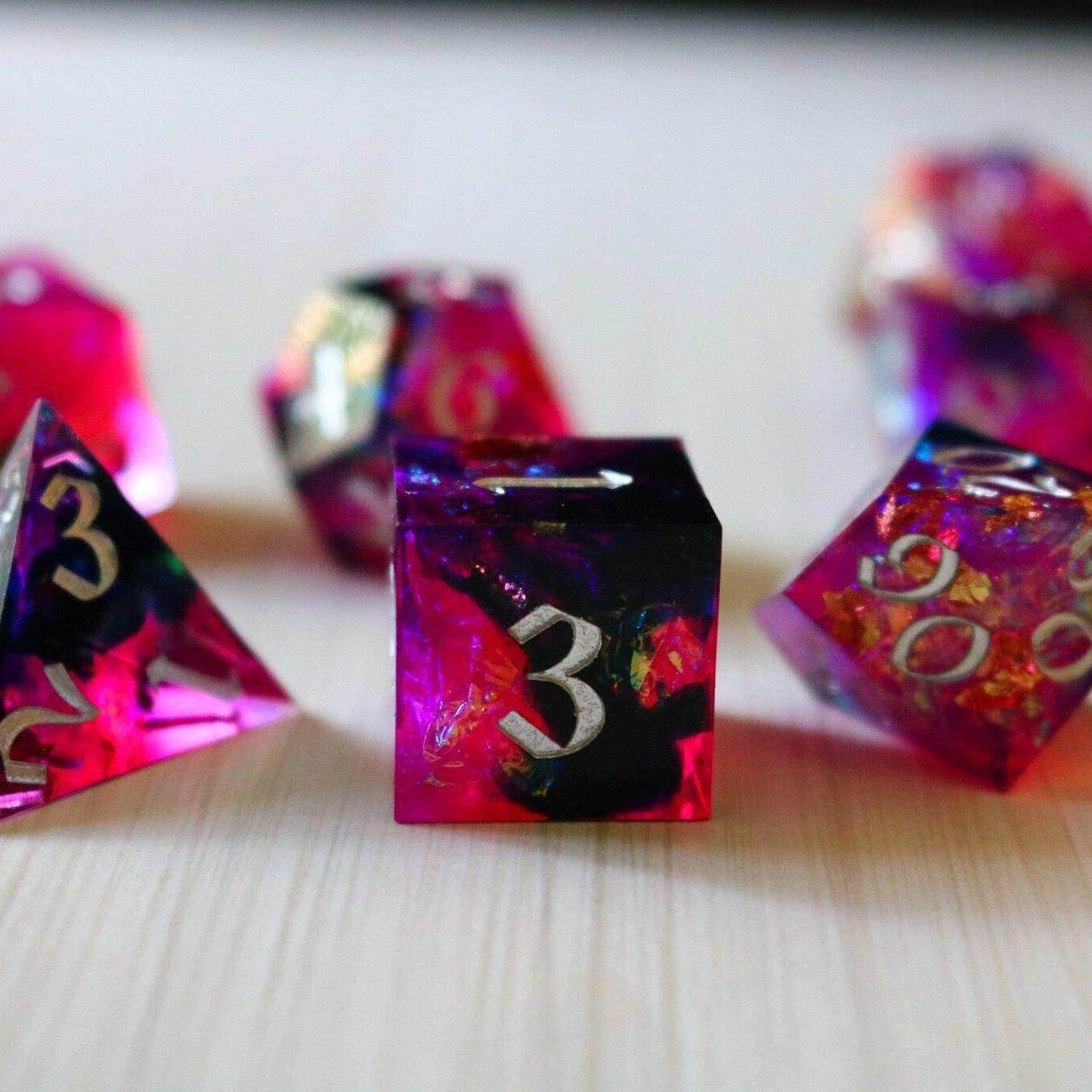 Pink/Silver Handmade Sharp Edge Resin DND Dice Set - Only 1 D20