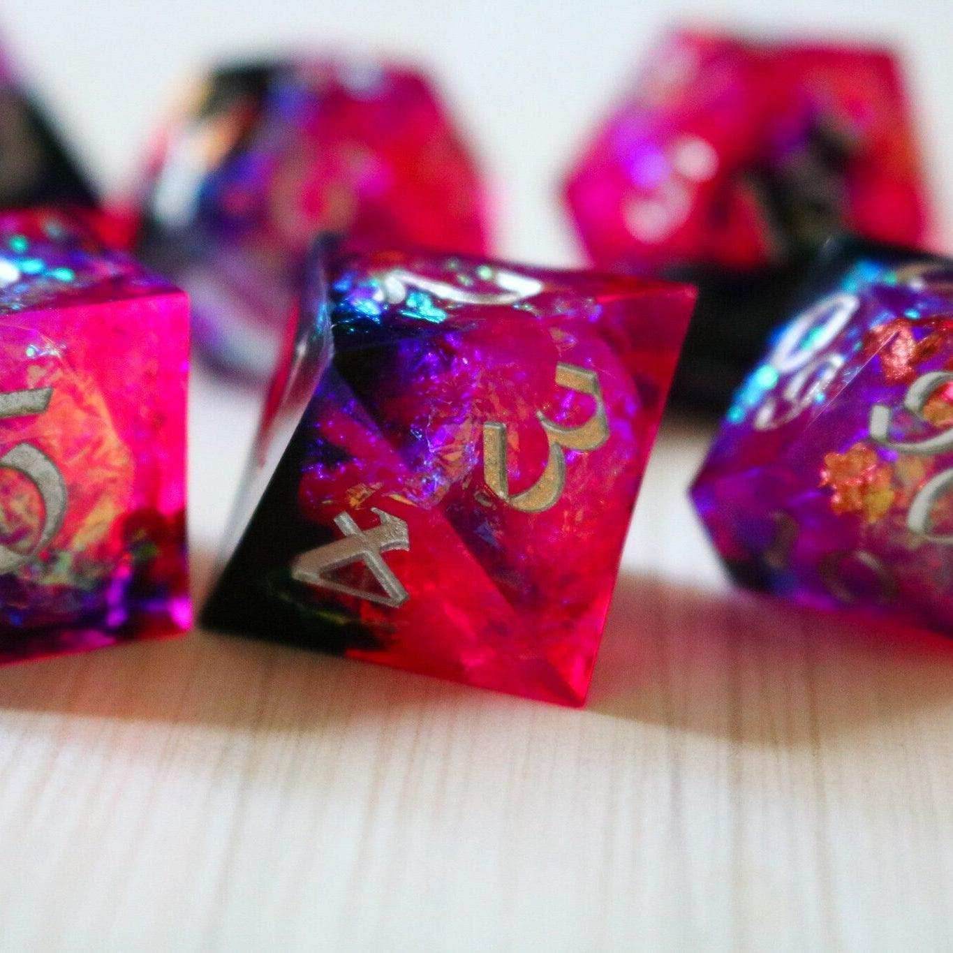 Pink/Silver Handmade Sharp Edge Resin DND Dice Set - Only 1 D20