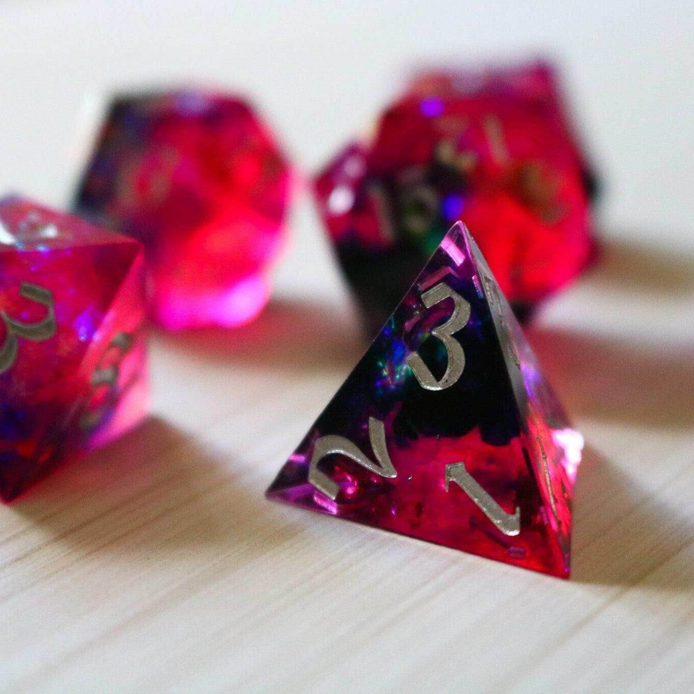 Pink/Silver Handmade Sharp Edge Resin DND Dice Set - Only 1 D20