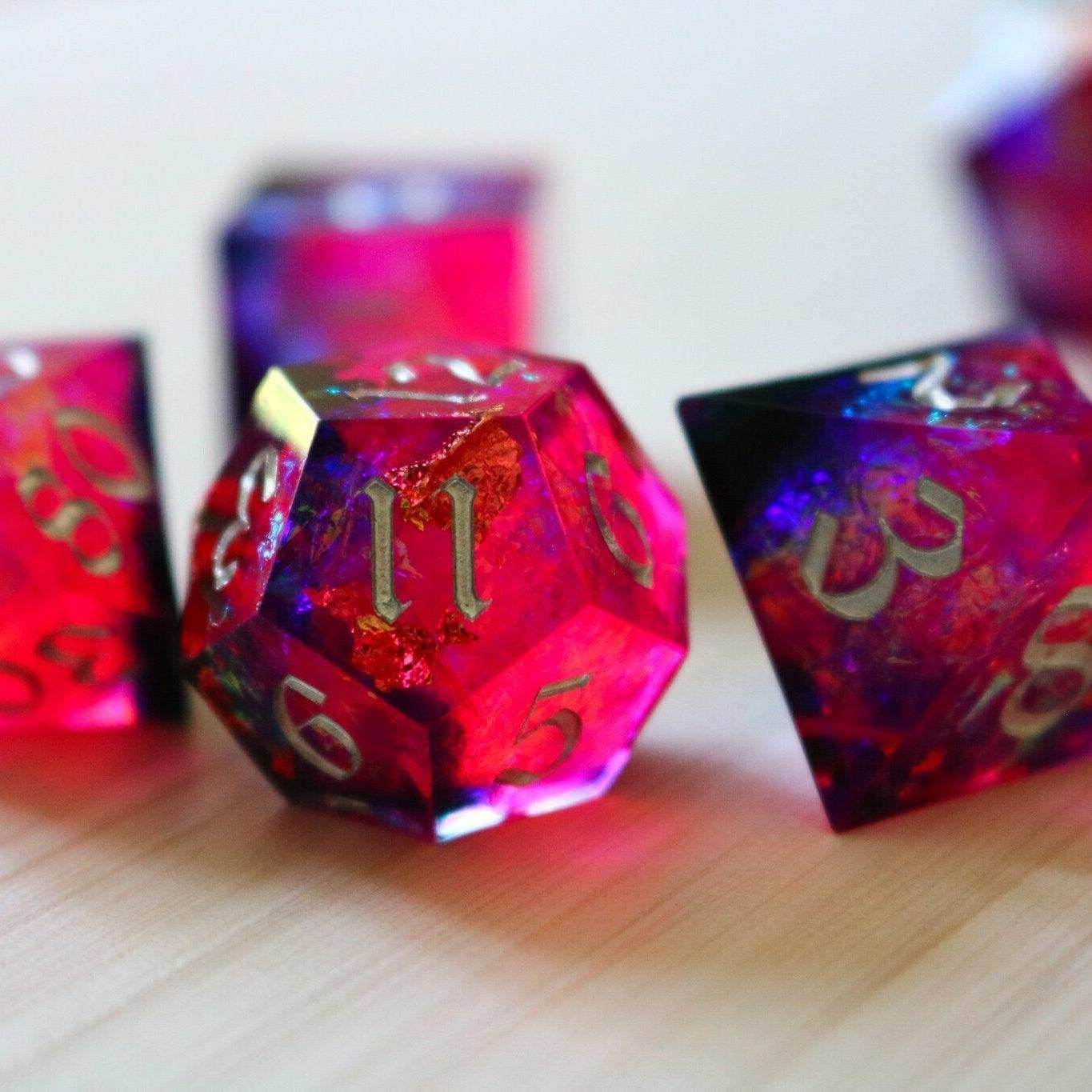 Pink/Silver Handmade Sharp Edge Resin DND Dice Set - Only 1 D20