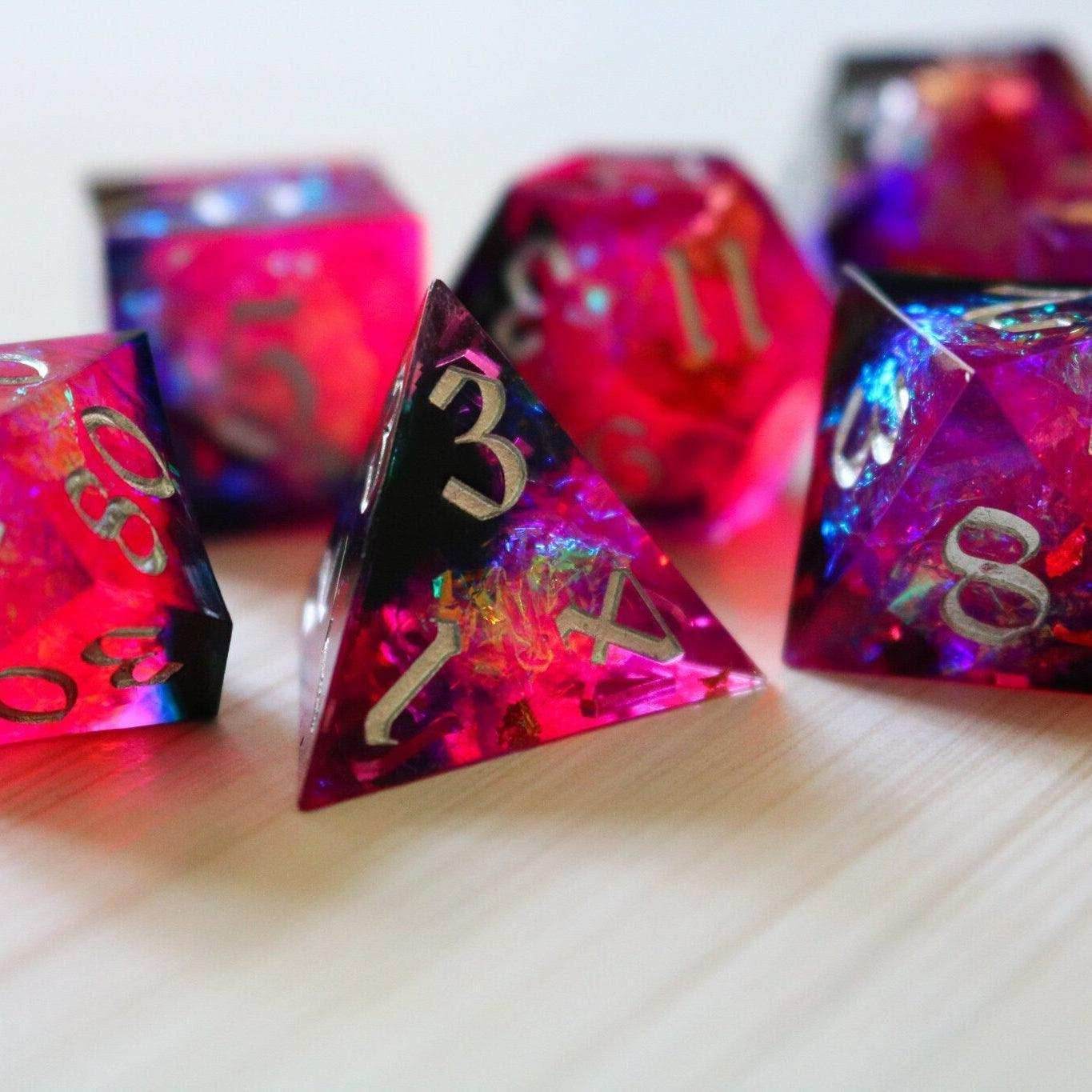 Pink/Silver Handmade Sharp Edge Resin DND Dice Set - Only 1 D20