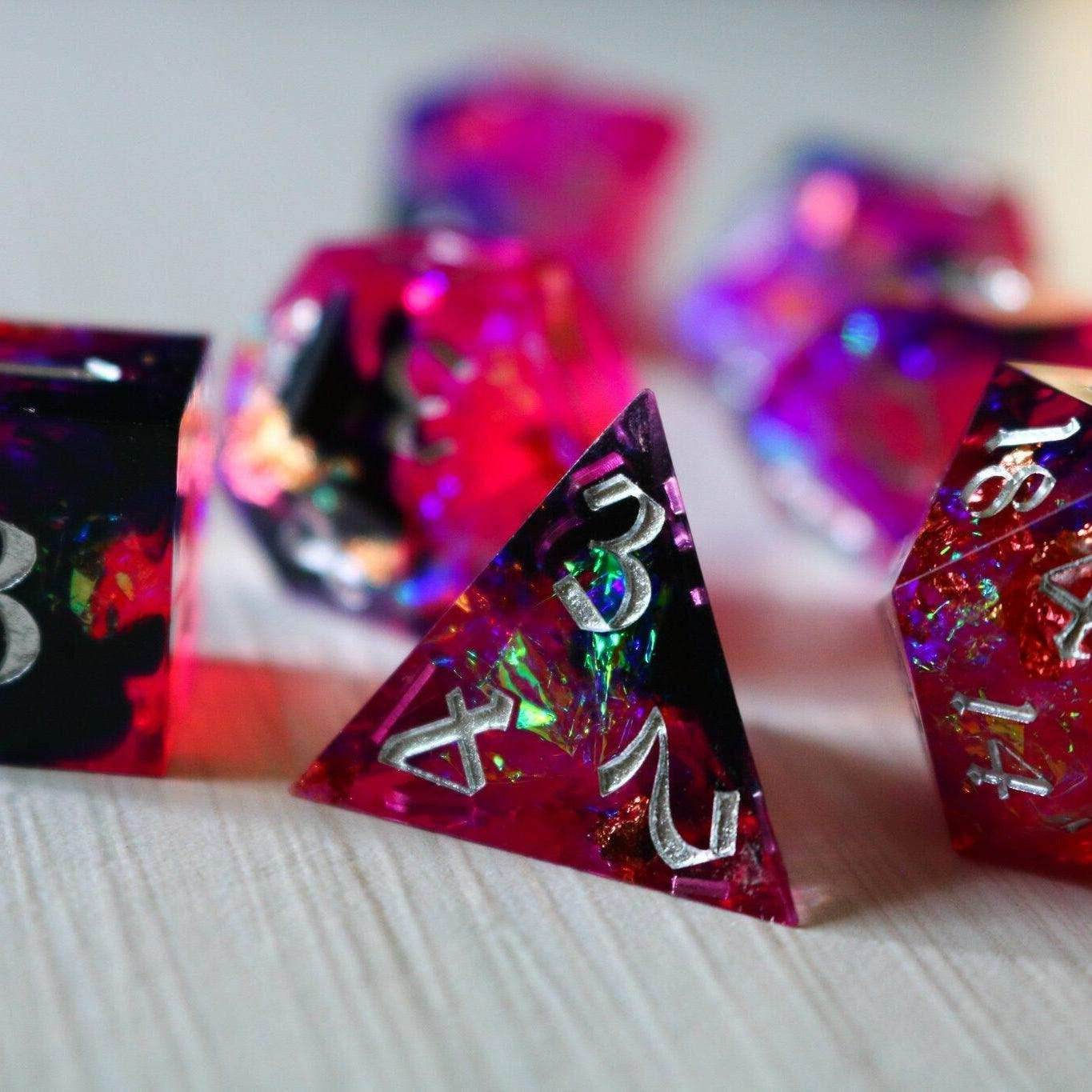 Pink/Silver Handmade Sharp Edge Resin DND Dice Set - Only 1 D20